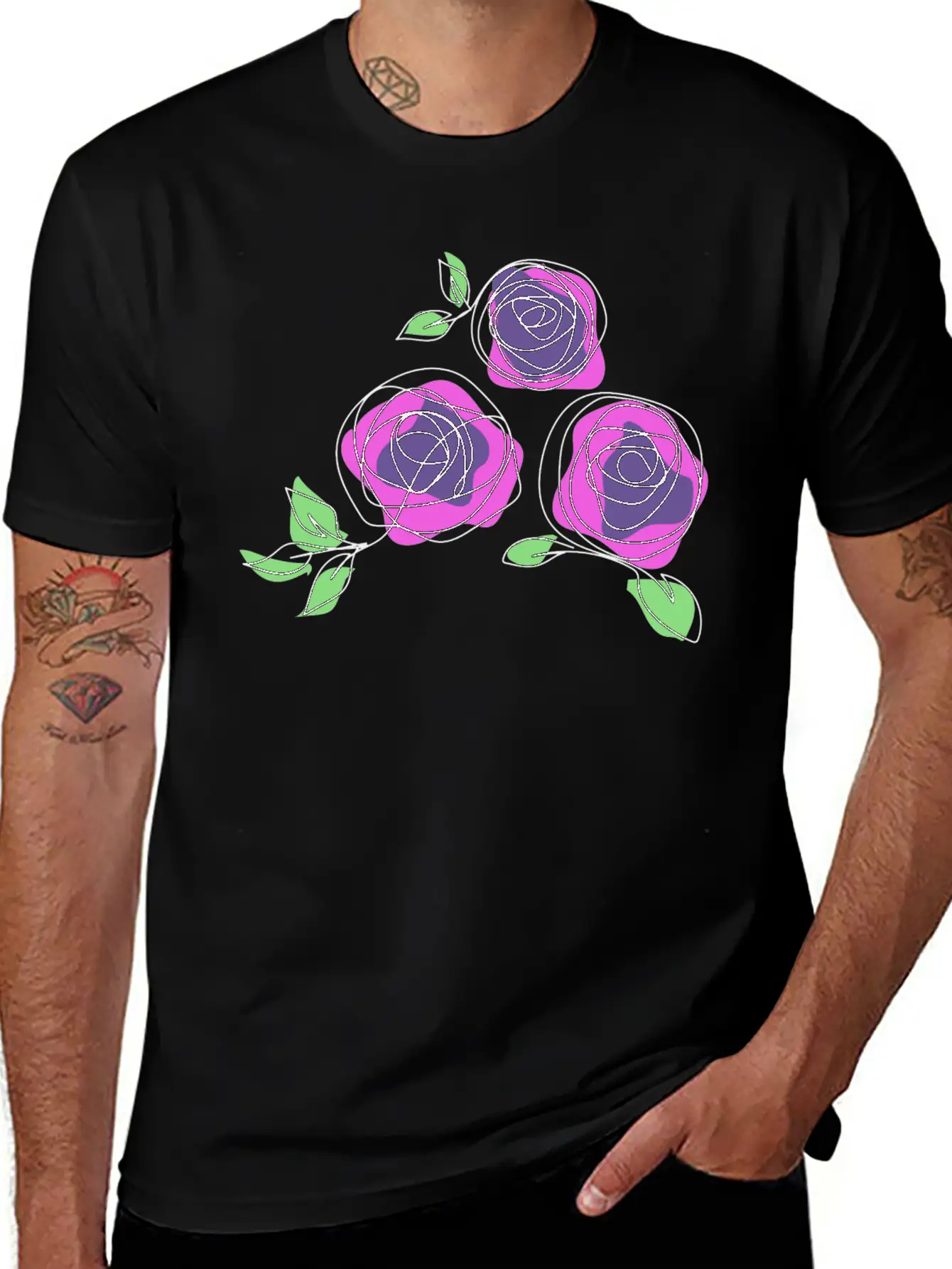 Purple Roses | One Line Art Rose Unisex Casual T-Shirt – Clean Design For Daily Comfort