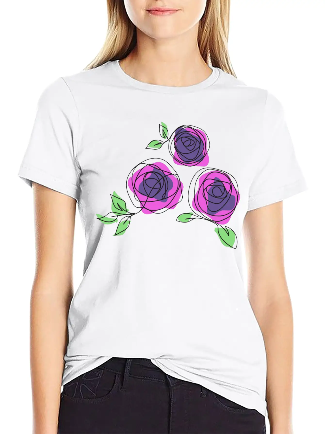 Purple Roses | One Line Art Rose Unisex Casual T-Shirt – Clean Design For Daily Comfort