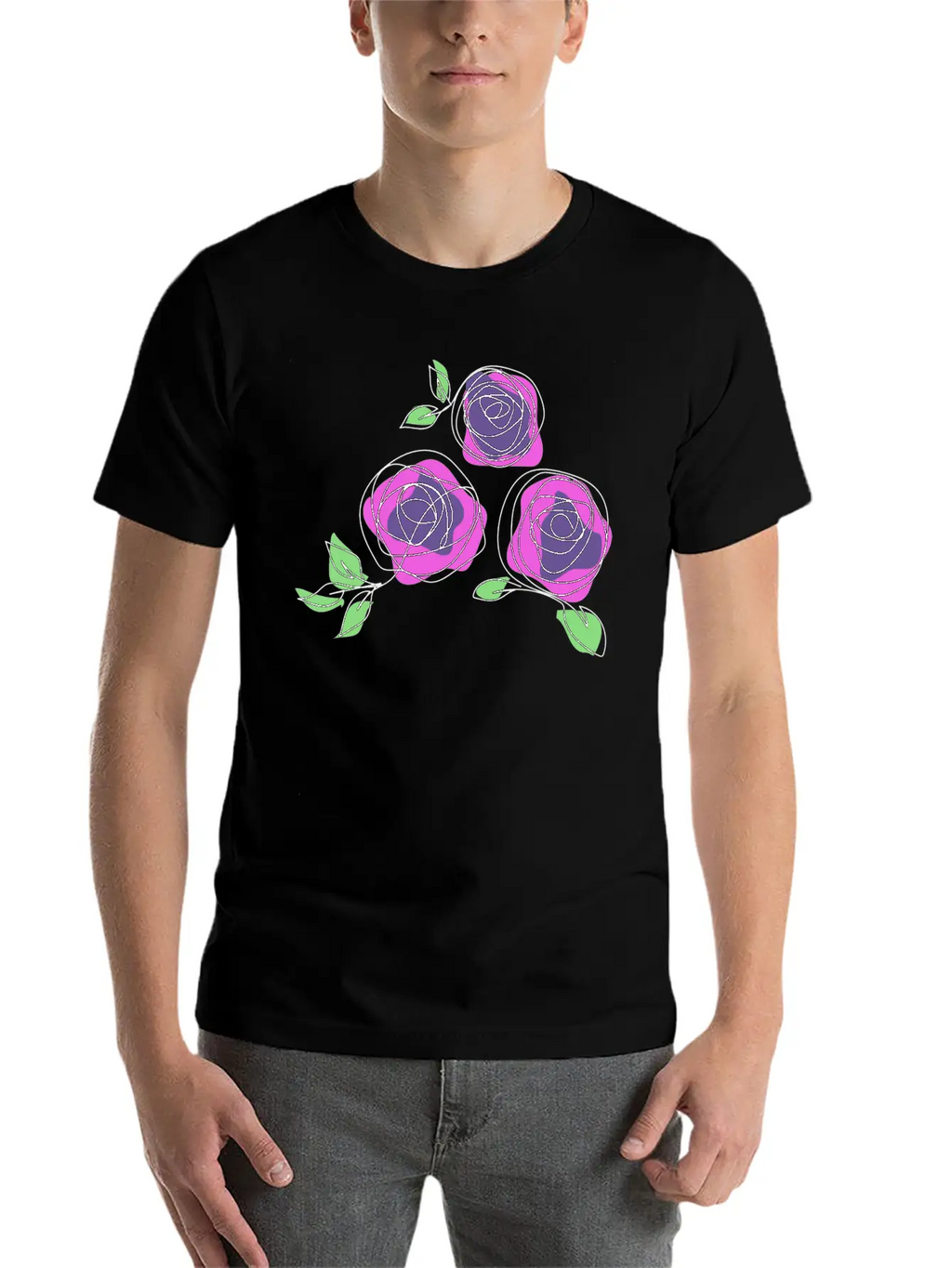 Purple Roses | One Line Art Rose Unisex Casual T-Shirt – Clean Design For Daily Comfort