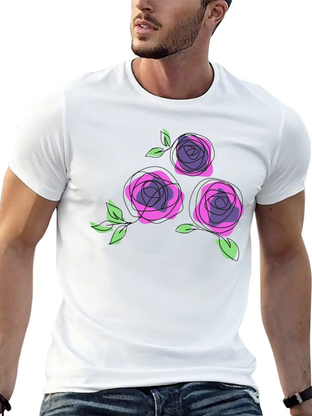 Purple Roses | One Line Art Rose Unisex Casual T-Shirt – Clean Design For Daily Comfort