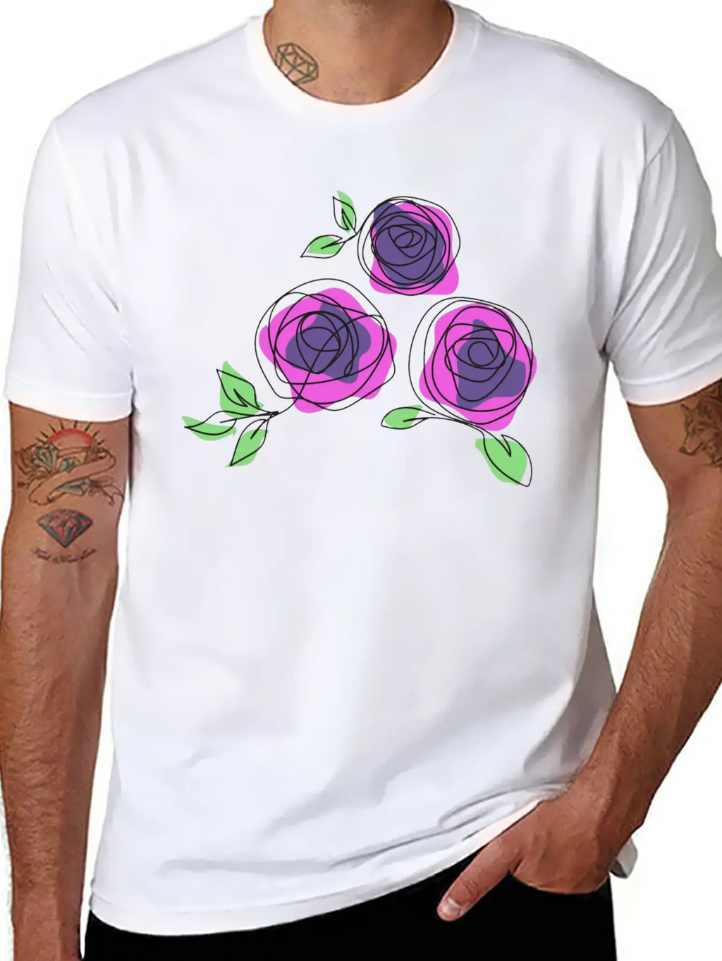 Purple Roses | One Line Art Rose Unisex Casual T-Shirt – Clean Design For Daily Comfort