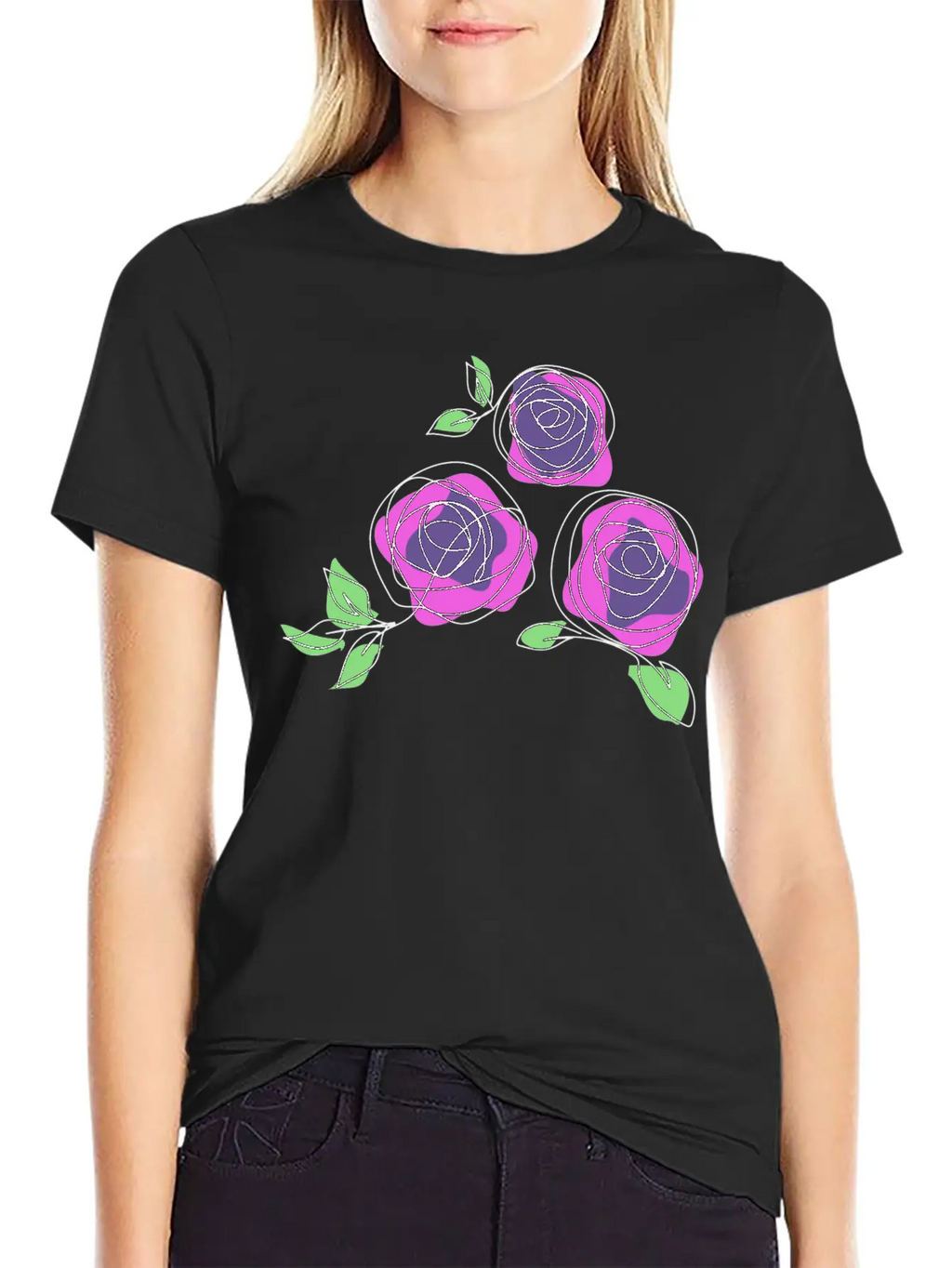Purple Roses | One Line Art Rose Unisex Casual T-Shirt – Clean Design For Daily Comfort
