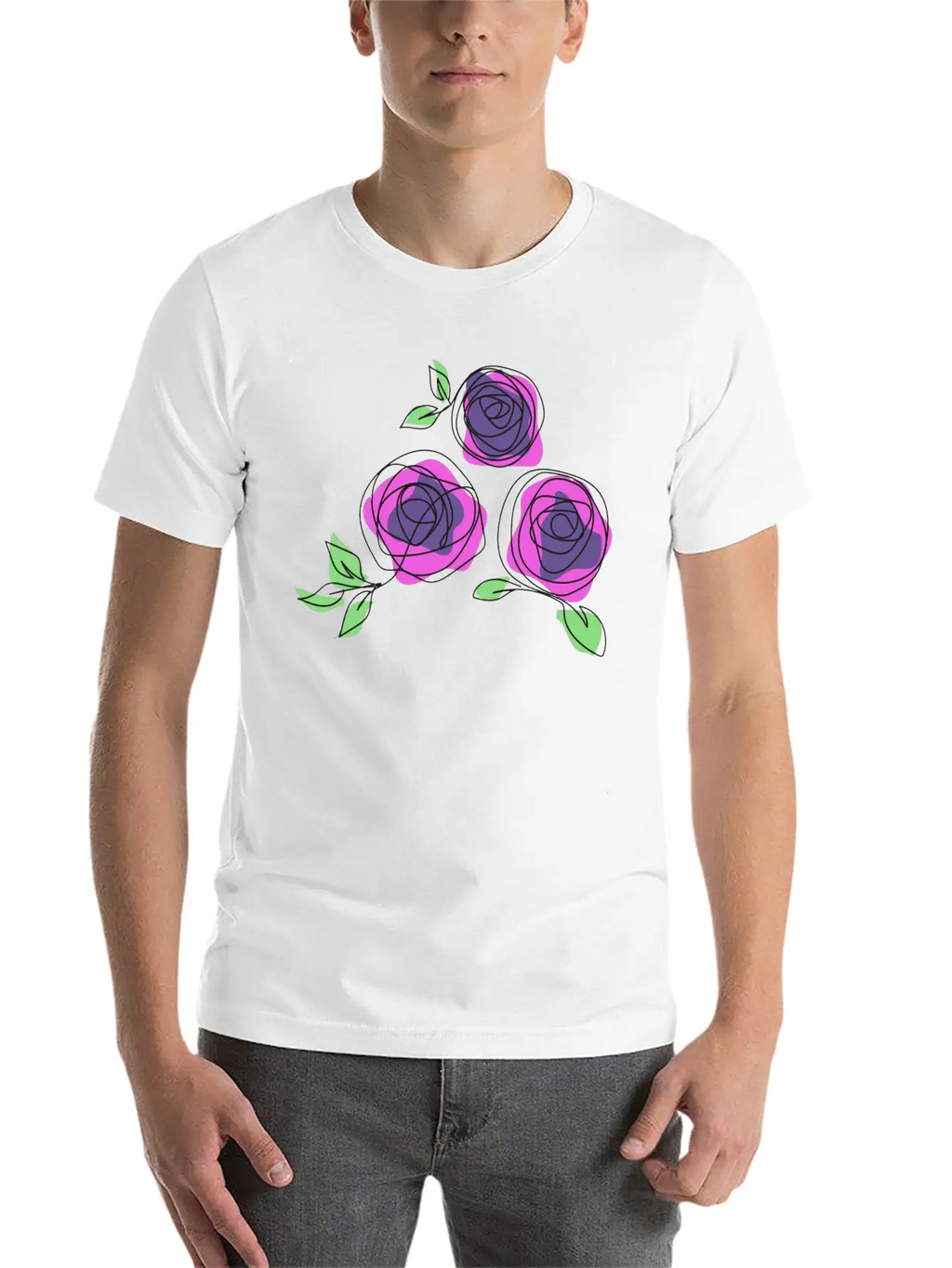 Purple Roses | One Line Art Rose Unisex Casual T-Shirt – Clean Design For Daily Comfort