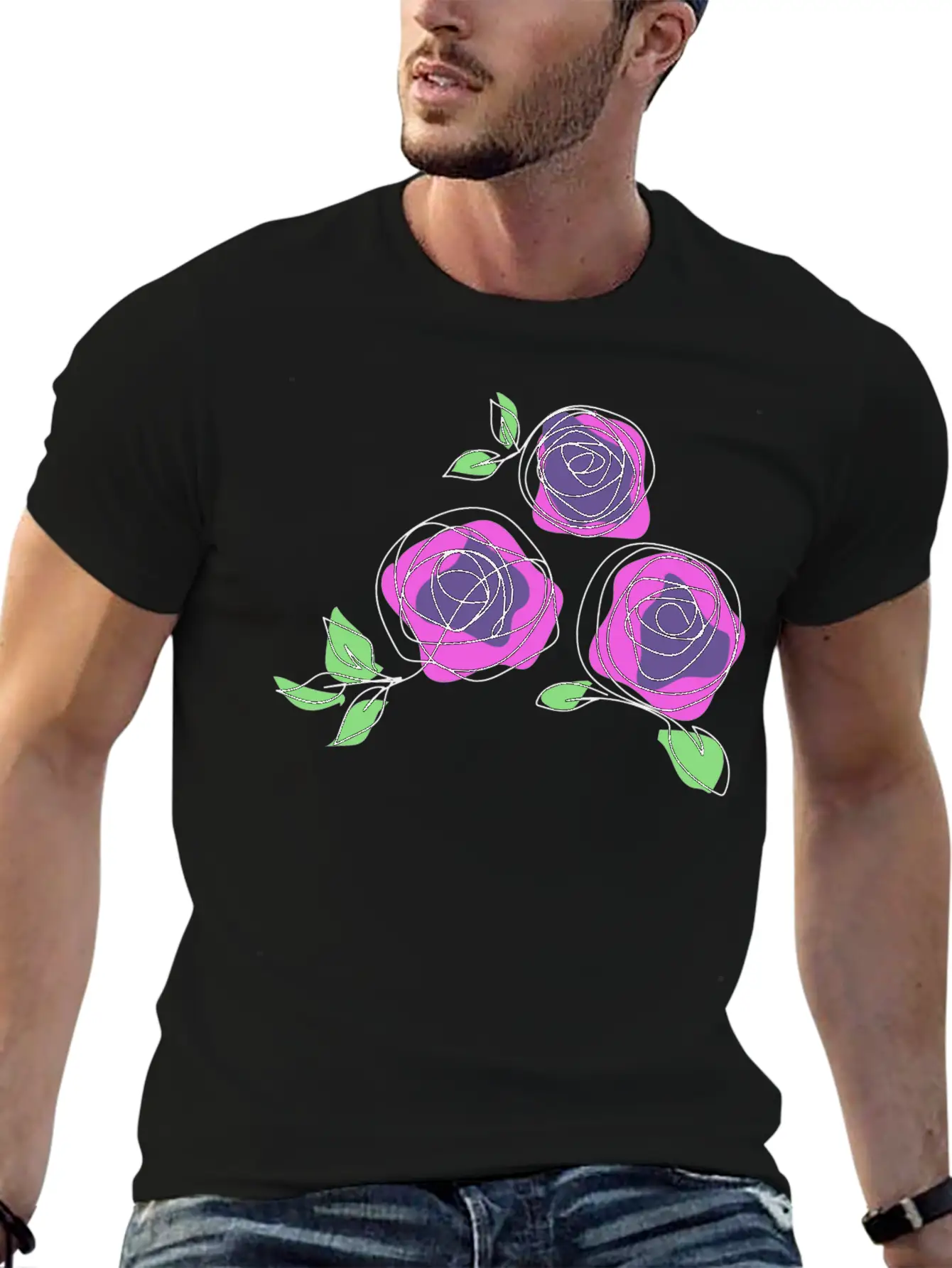 Purple Roses | One Line Art Rose Unisex Casual T-Shirt – Clean Design For Daily Comfort