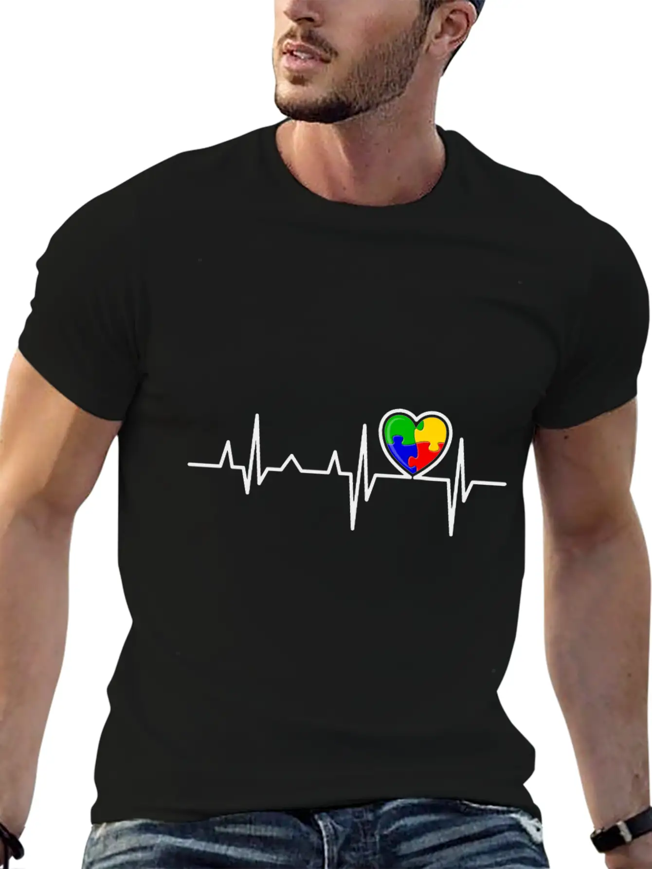 Puzzle Heart Heart Beat Autism Awareness Month Timeless Short Sleeve Tee – Comfy And Minimalist Design