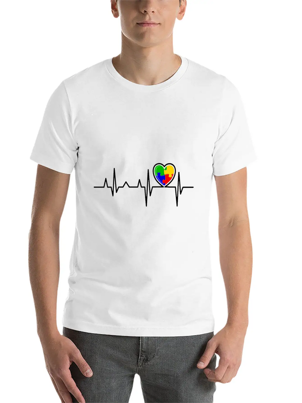 Puzzle Heart Heart Beat Autism Awareness Month Timeless Short Sleeve Tee – Comfy And Minimalist Design