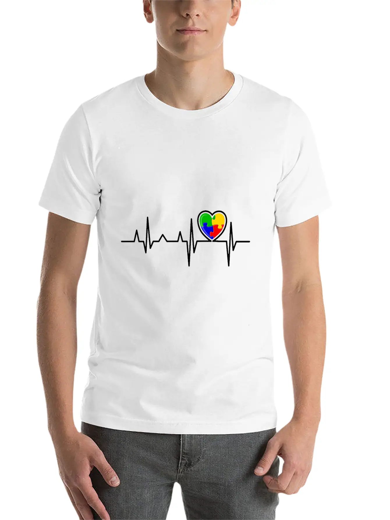 Puzzle Heart Heart Beat Autism Awareness Month Timeless Short Sleeve Tee – Comfy And Minimalist Design