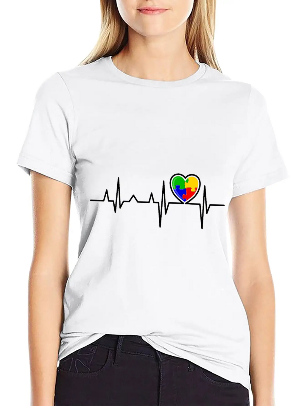 Puzzle Heart Heart Beat Autism Awareness Month Timeless Short Sleeve Tee – Comfy And Minimalist Design