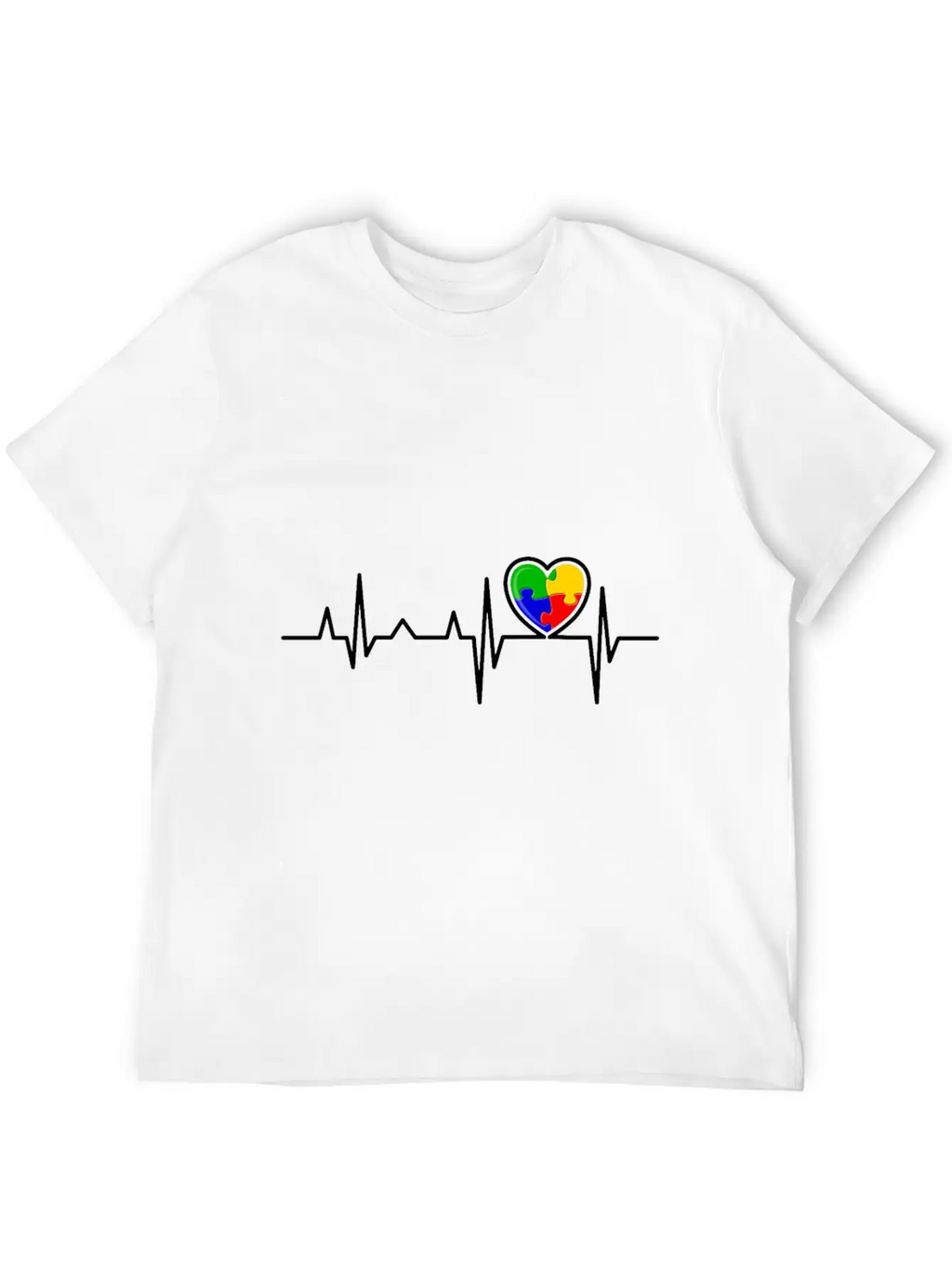 Puzzle Heart Heart Beat Autism Awareness Month Timeless Short Sleeve Tee – Comfy And Minimalist Design