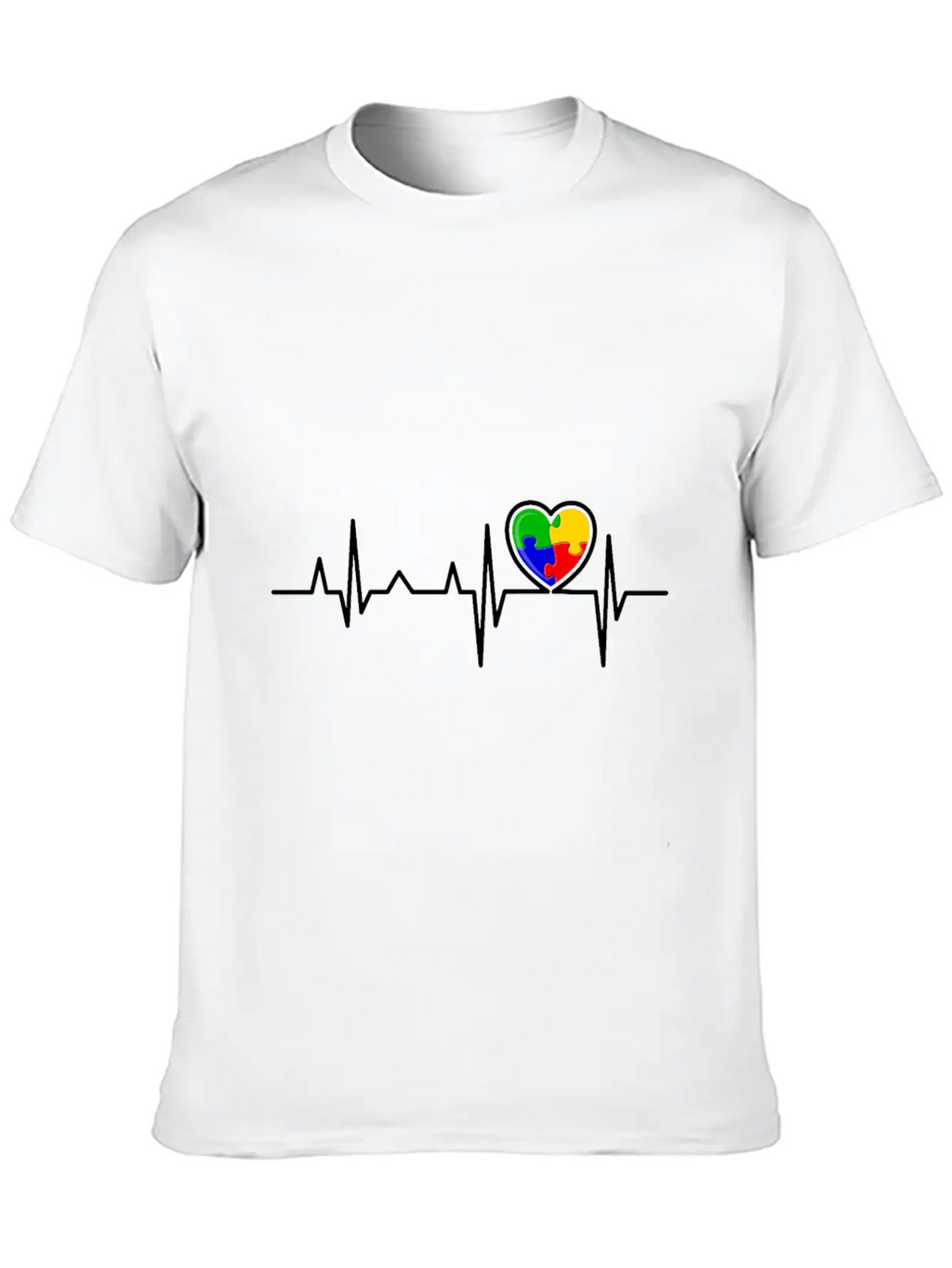 Puzzle Heart Heart Beat Autism Awareness Month Timeless Short Sleeve Tee – Comfy And Minimalist Design