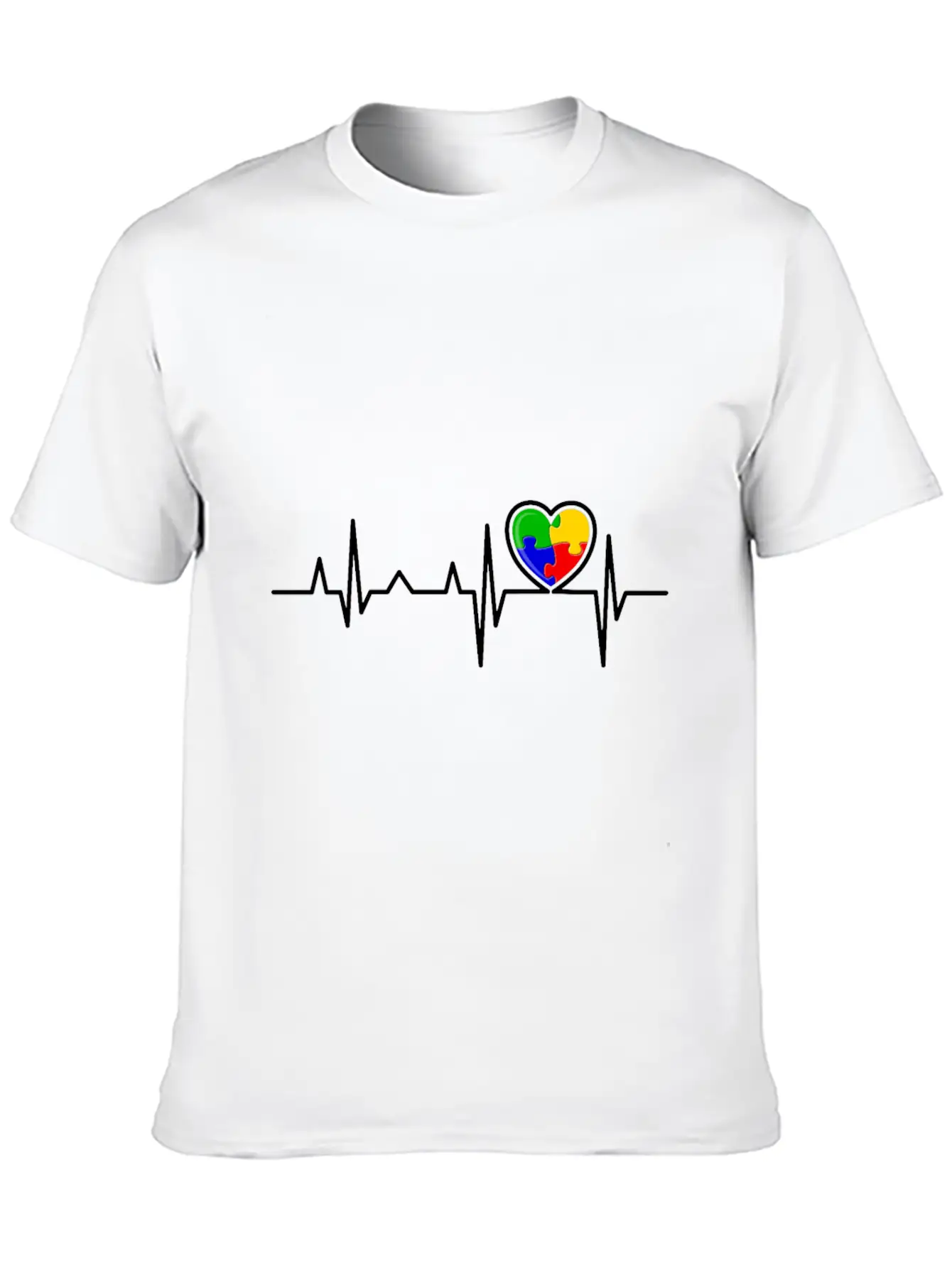 Puzzle Heart Heart Beat Autism Awareness Month Timeless Short Sleeve Tee – Comfy And Minimalist Design