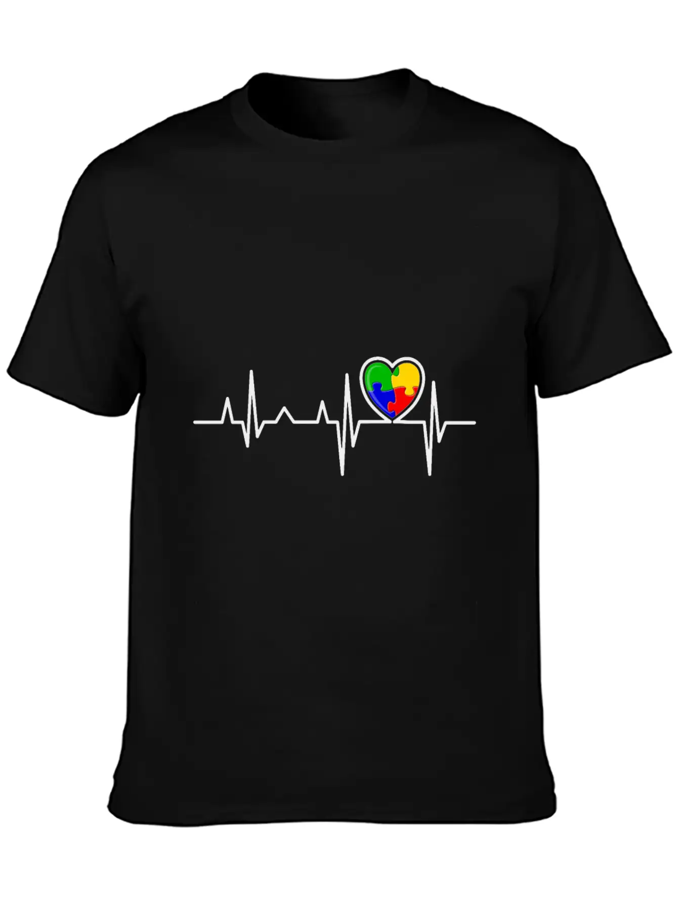 Puzzle Heart Heart Beat Autism Awareness Month Timeless Short Sleeve Tee – Comfy And Minimalist Design