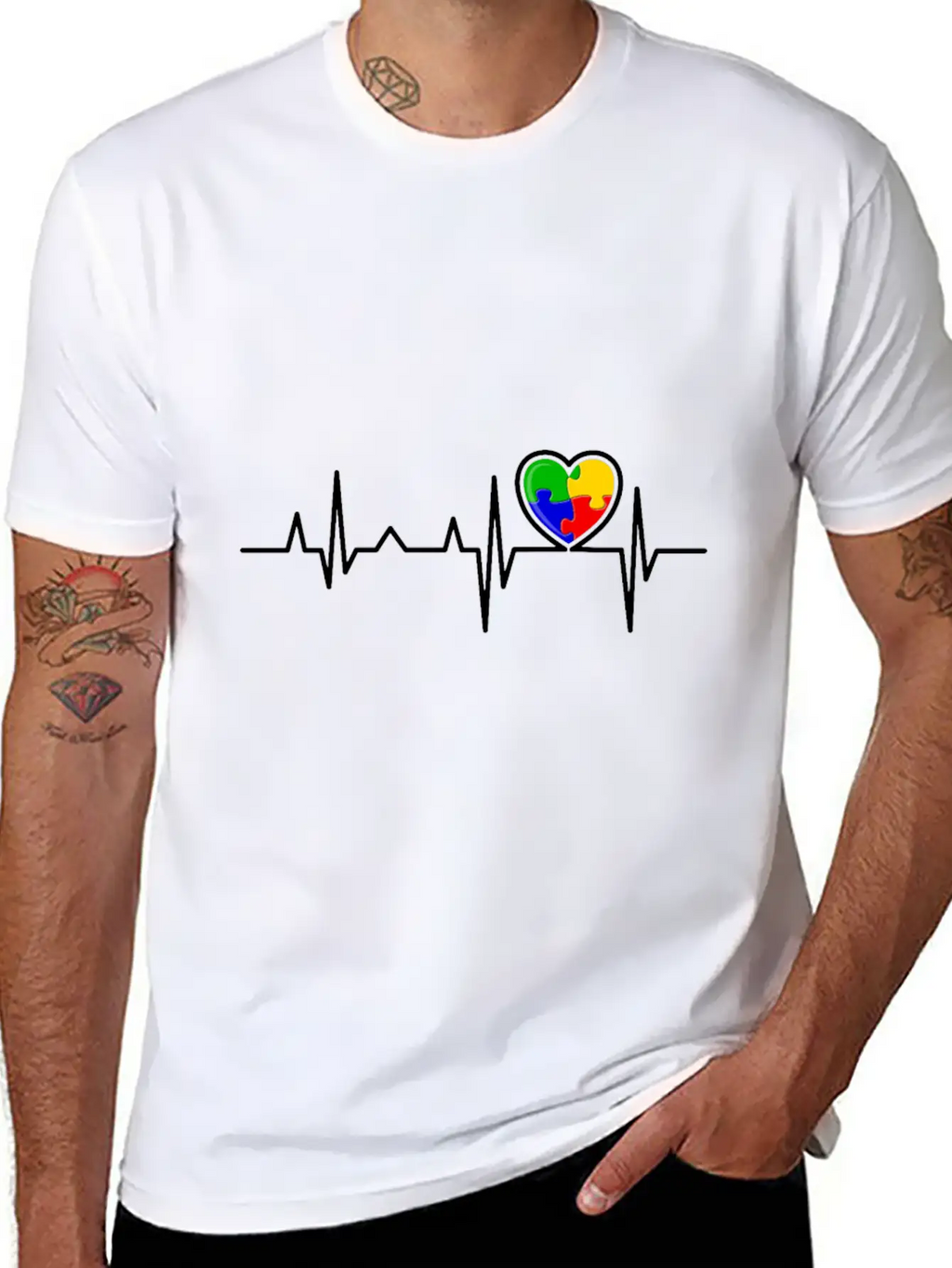 Puzzle Heart Heart Beat Autism Awareness Month Timeless Short Sleeve Tee – Comfy And Minimalist Design