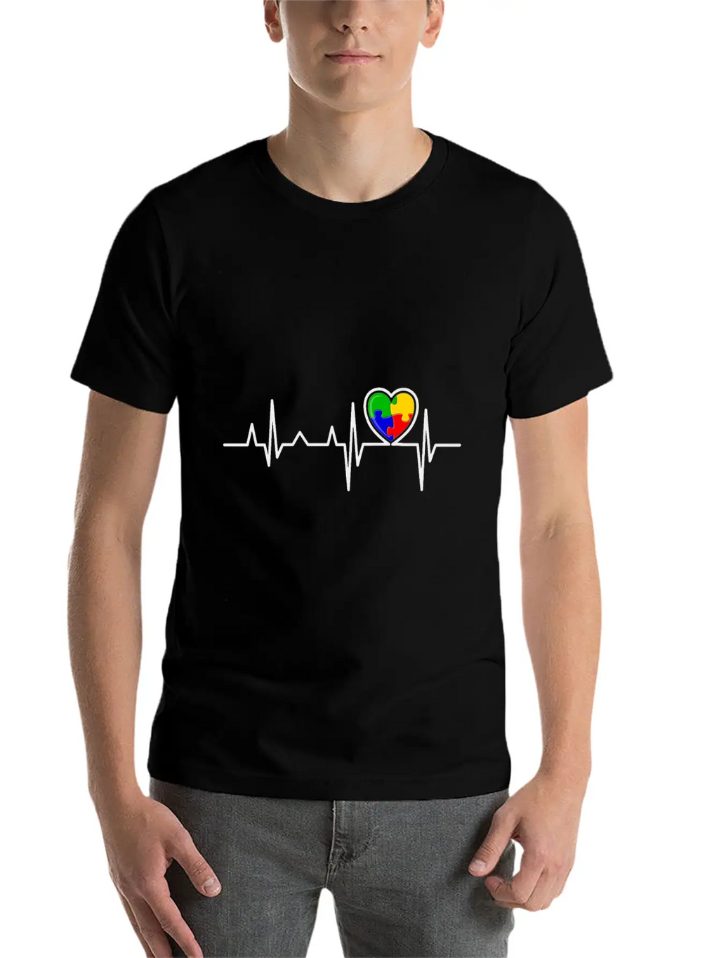 Puzzle Heart Heart Beat Autism Awareness Month Timeless Short Sleeve Tee – Comfy And Minimalist Design