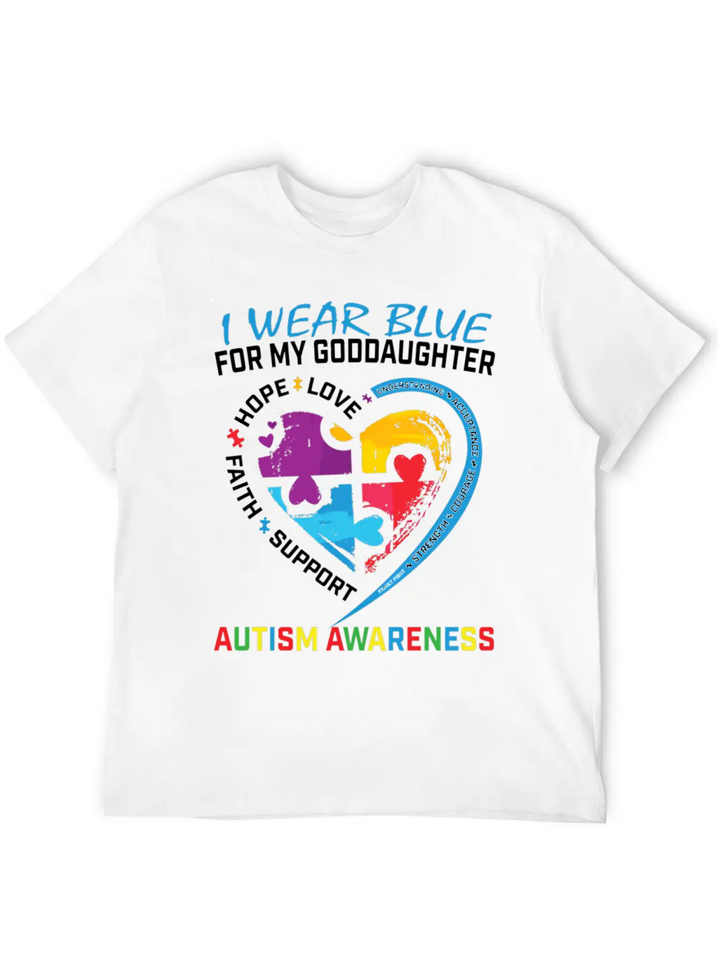 Puzzle I Wear Blue Goddaughter Autism Awareness Essential Cotton Tee For Daily Outfits – Unisex Style