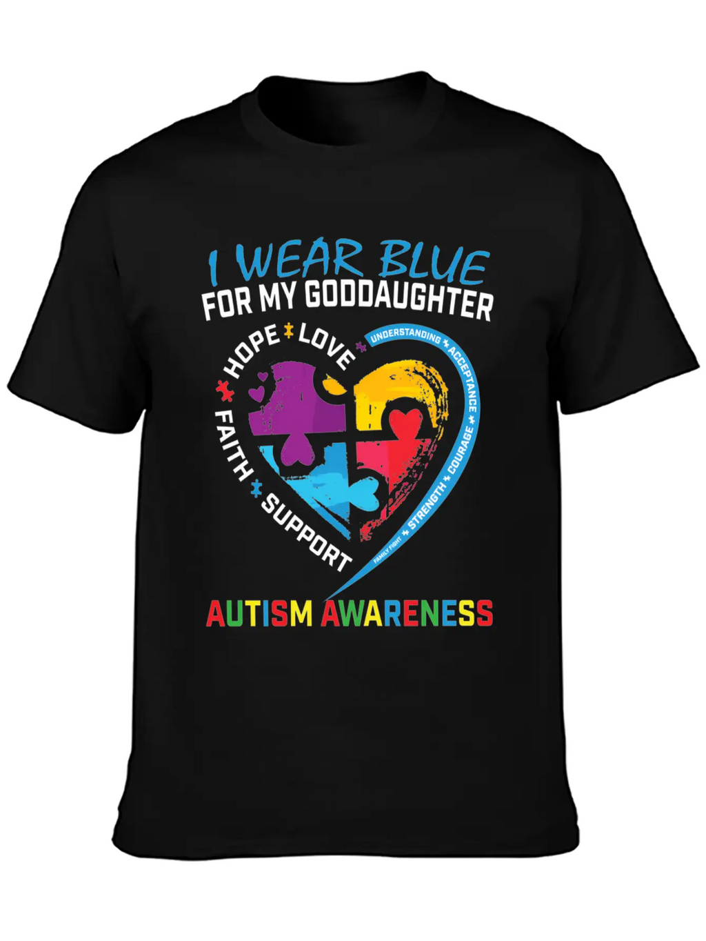 Puzzle I Wear Blue Goddaughter Autism Awareness Essential Cotton Tee For Daily Outfits – Unisex Style