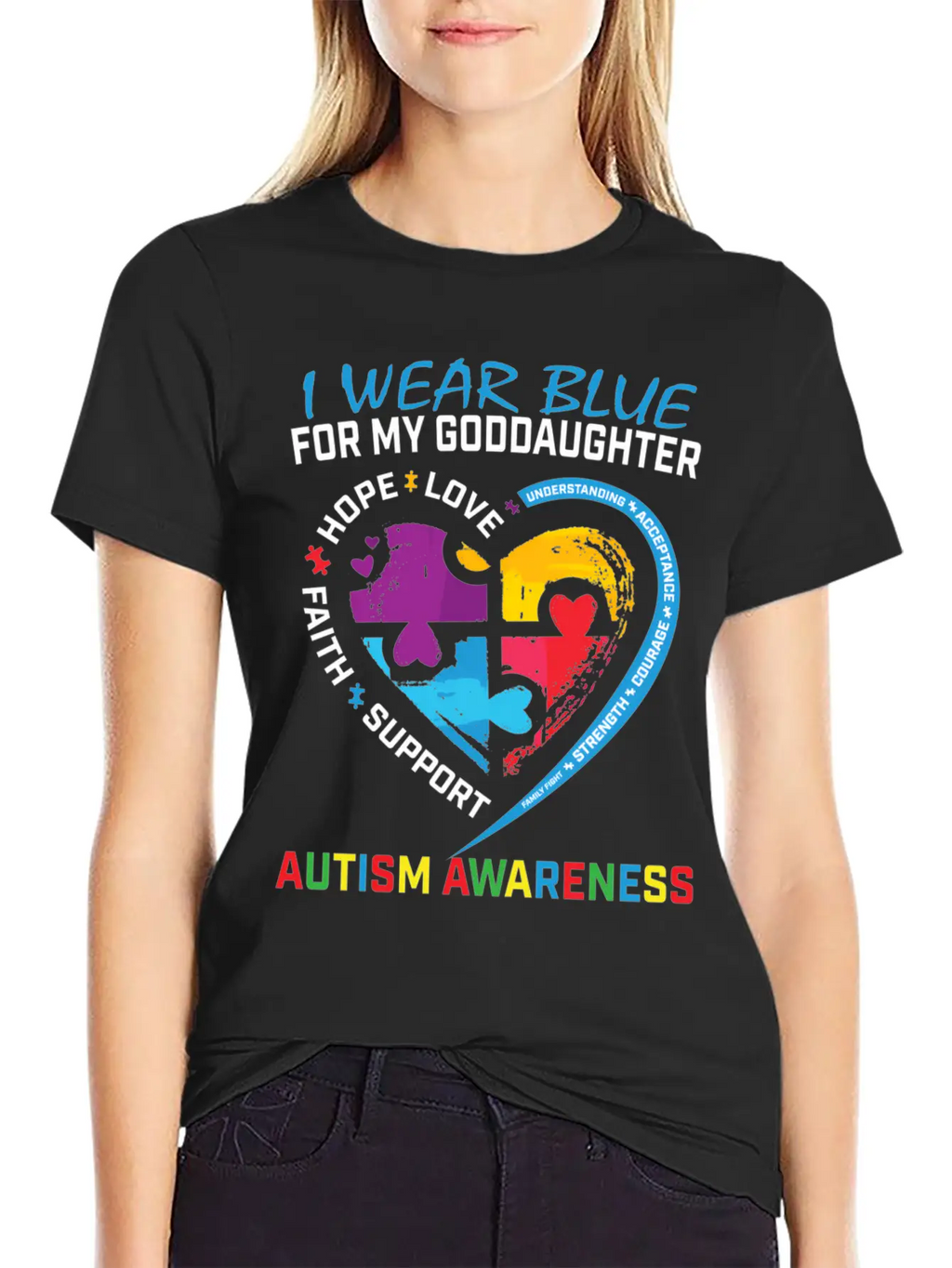 Puzzle I Wear Blue Goddaughter Autism Awareness Essential Cotton Tee For Daily Outfits – Unisex Style