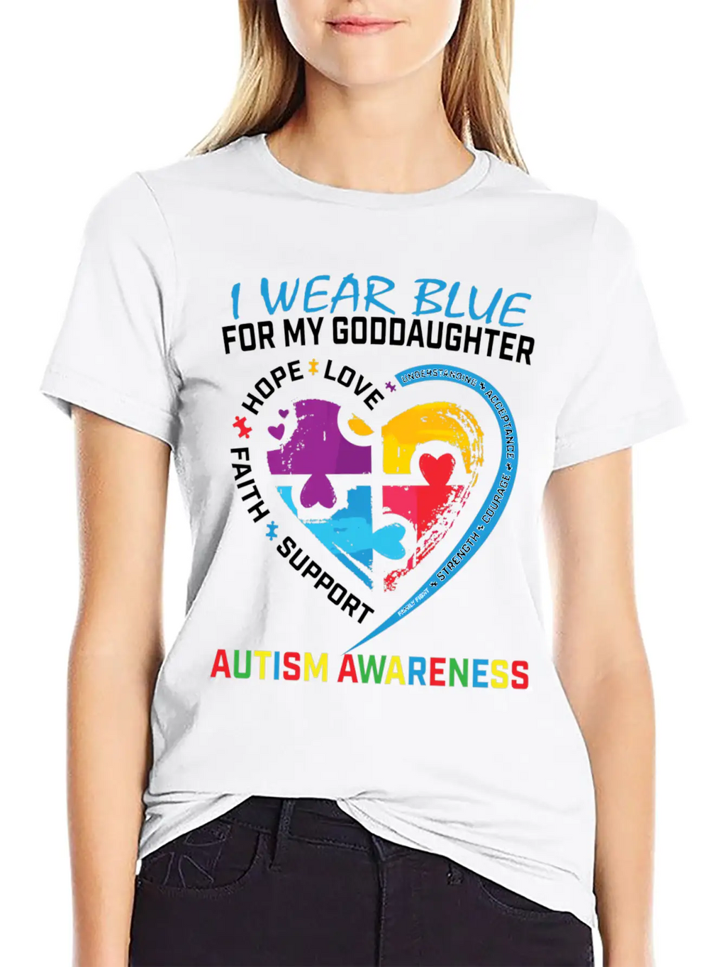 Puzzle I Wear Blue Goddaughter Autism Awareness Essential Cotton Tee For Daily Outfits – Unisex Style