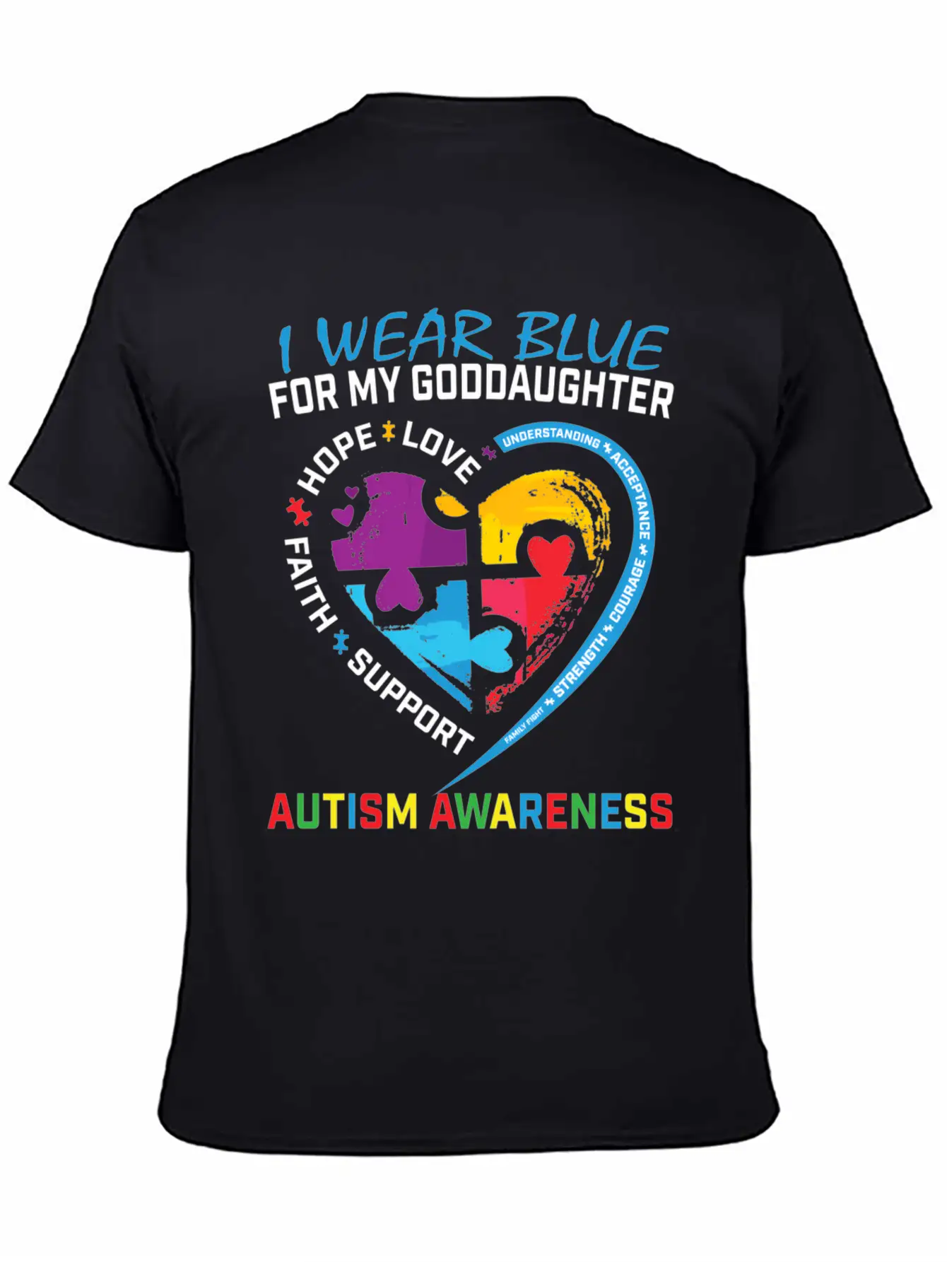 Puzzle I Wear Blue Goddaughter Autism Awareness Essential Cotton Tee For Daily Outfits – Unisex Style