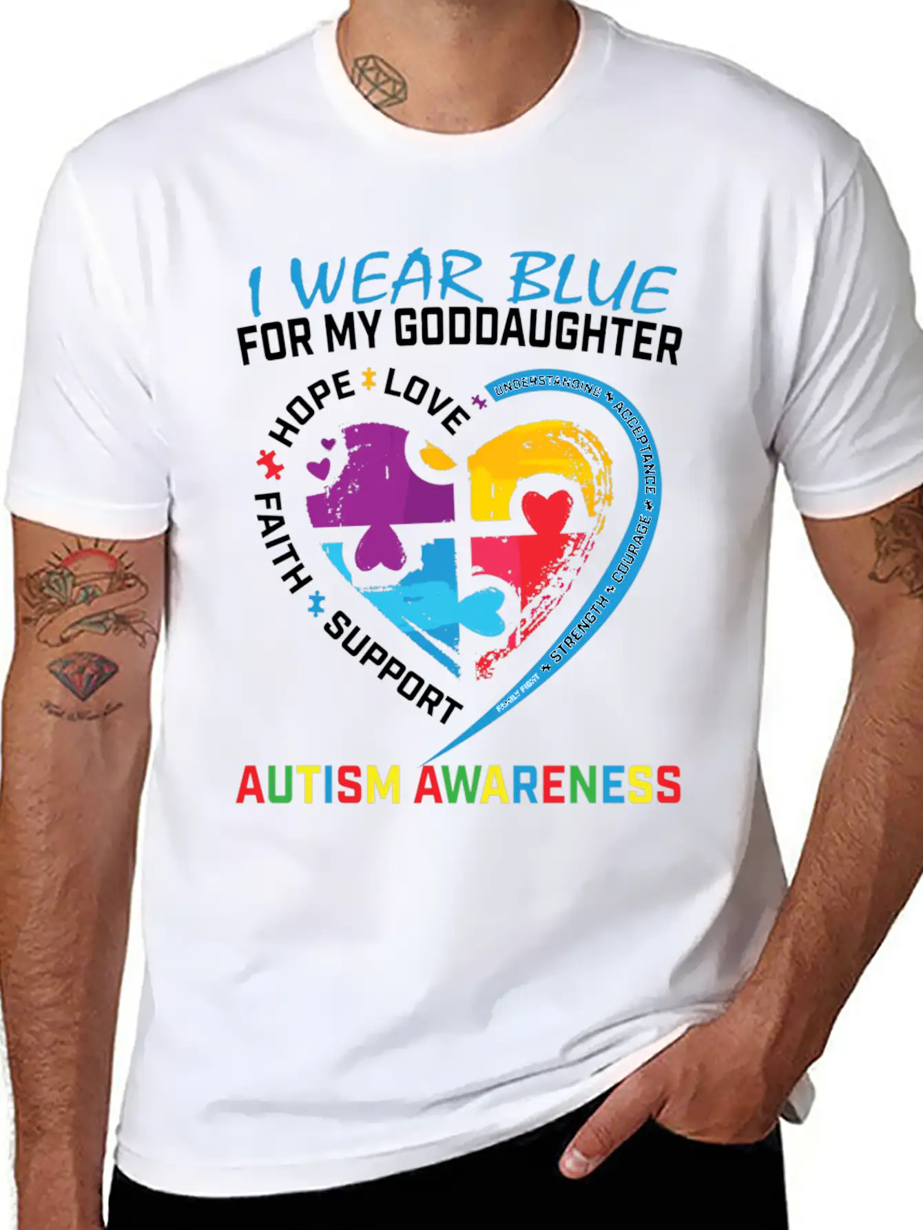 Puzzle I Wear Blue Goddaughter Autism Awareness Essential Cotton Tee For Daily Outfits – Unisex Style