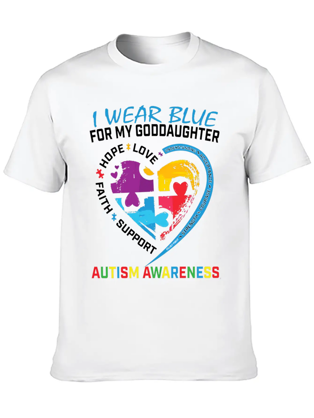 Puzzle I Wear Blue Goddaughter Autism Awareness Essential Cotton Tee For Daily Outfits – Unisex Style