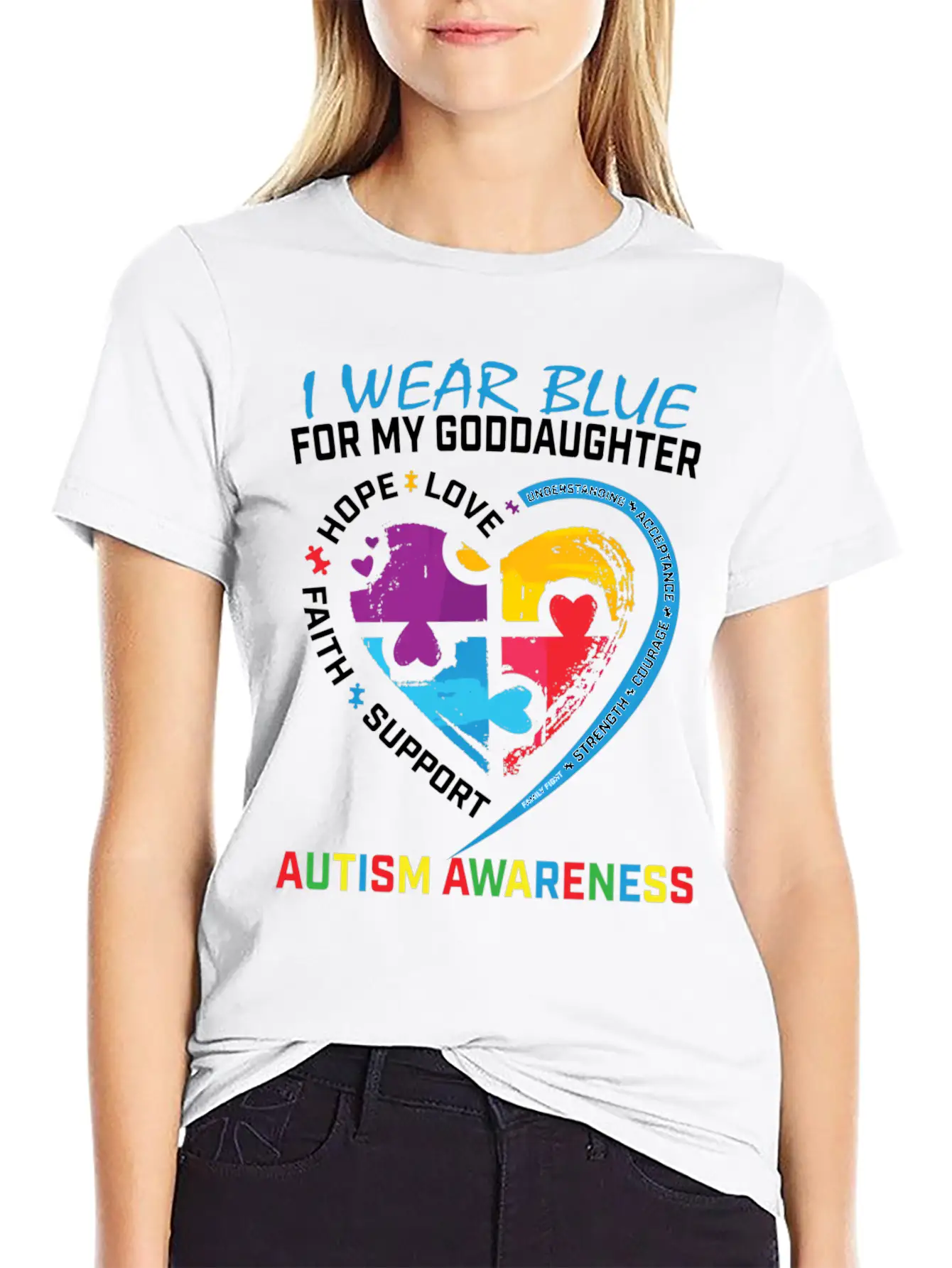 Puzzle I Wear Blue Goddaughter Autism Awareness Relaxed Everyday Tee – Lightweight And Durable Cotton