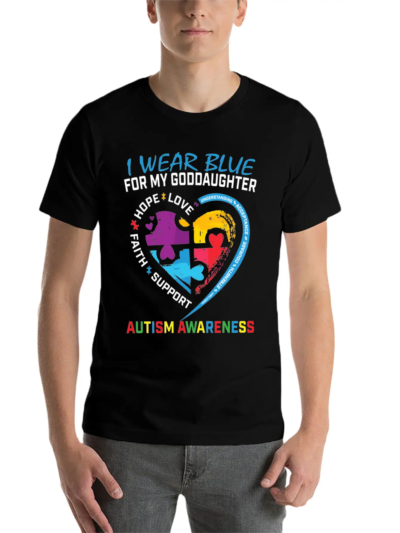 Puzzle I Wear Blue Goddaughter Autism Awareness Relaxed Everyday Tee – Lightweight And Durable Cotton