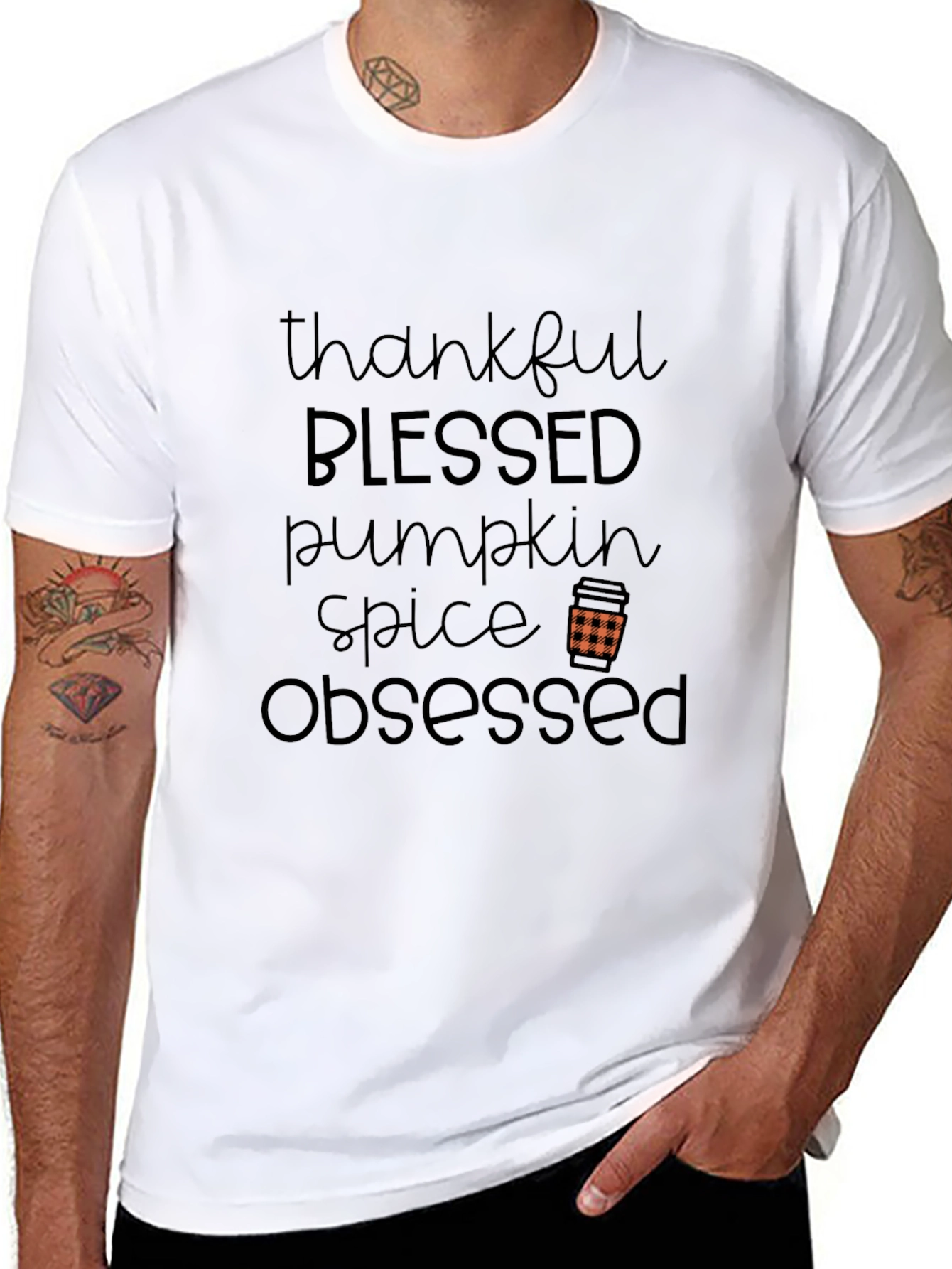 Thankful Blessed Pumpkin Spice Obsessed Black Tee