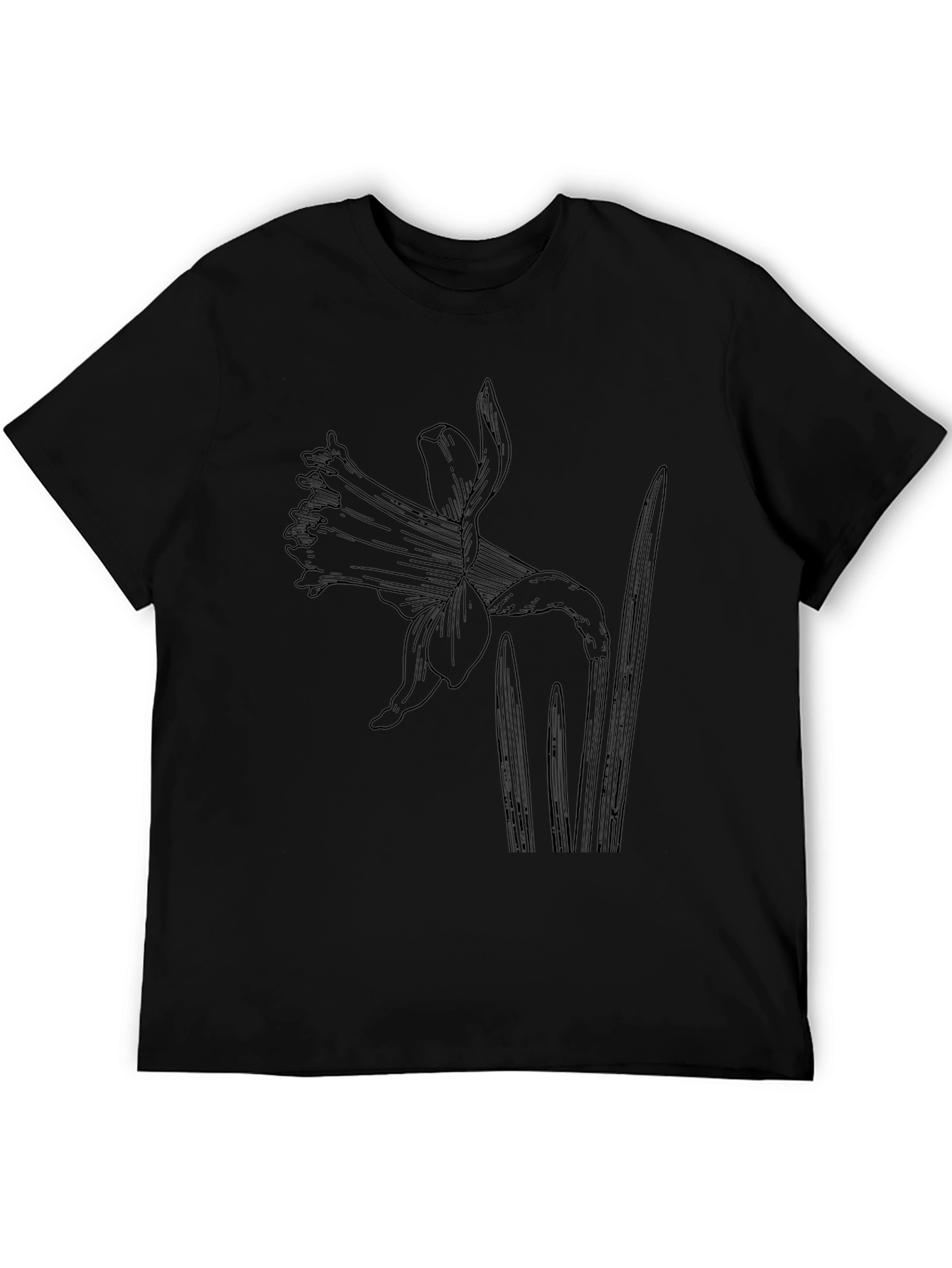 Black Graphic Tee with Botanical Floral Print