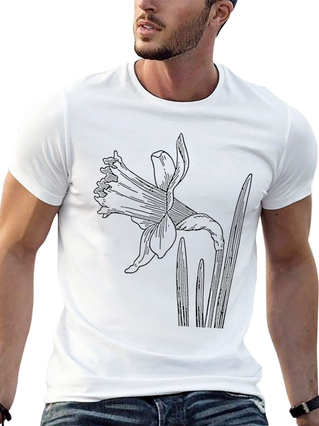 Black Graphic Tee with Botanical Floral Print