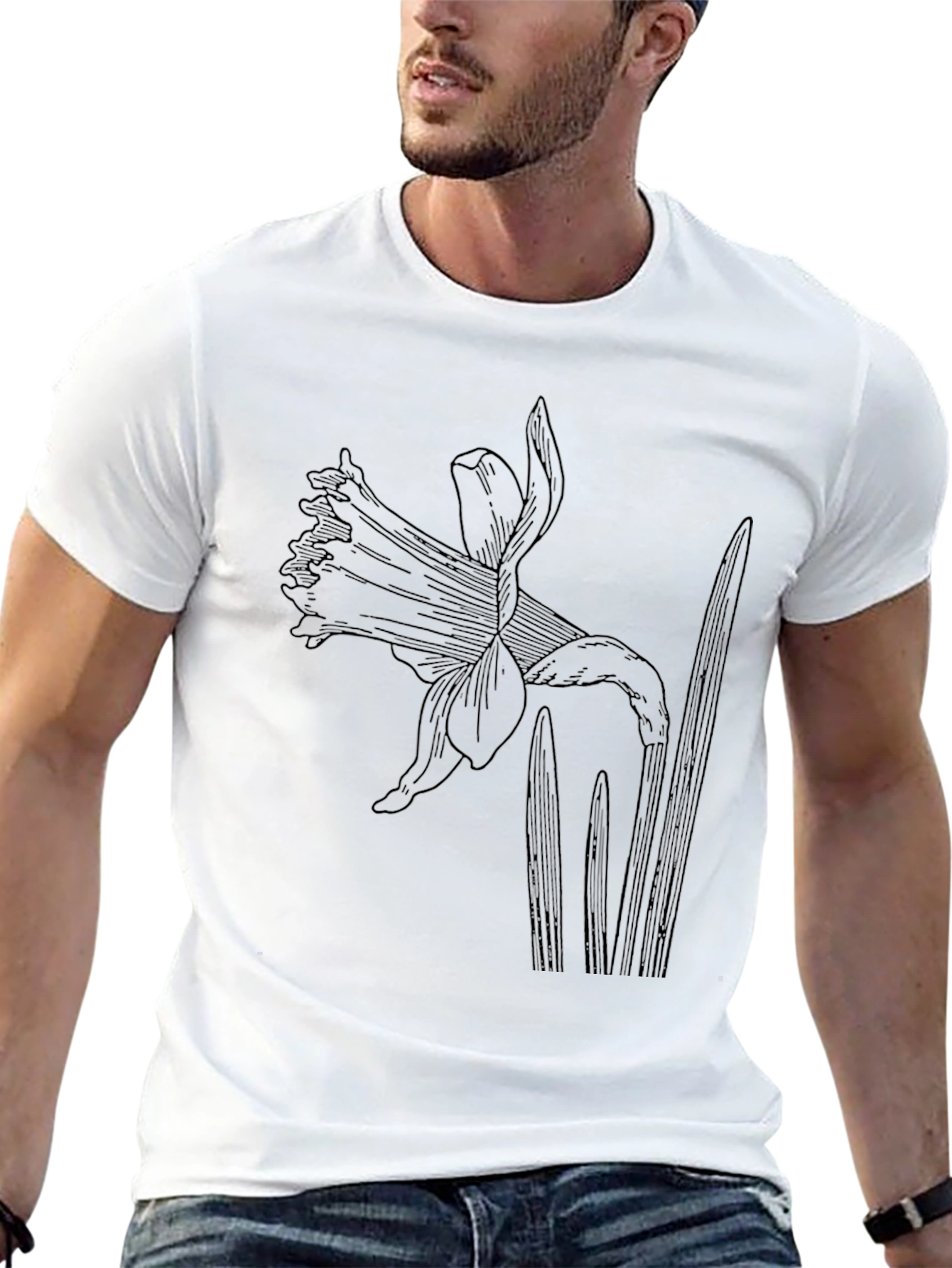 Black Graphic Tee with Botanical Floral Print