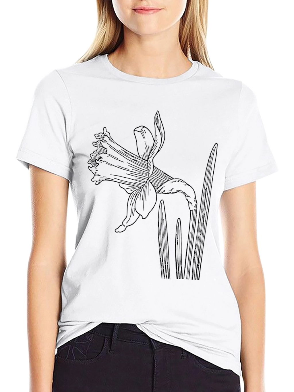 Black Graphic Tee with Botanical Floral Print