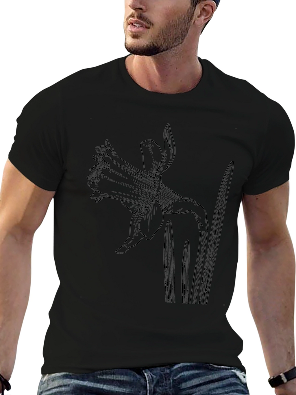 Black Graphic Tee with Botanical Floral Print