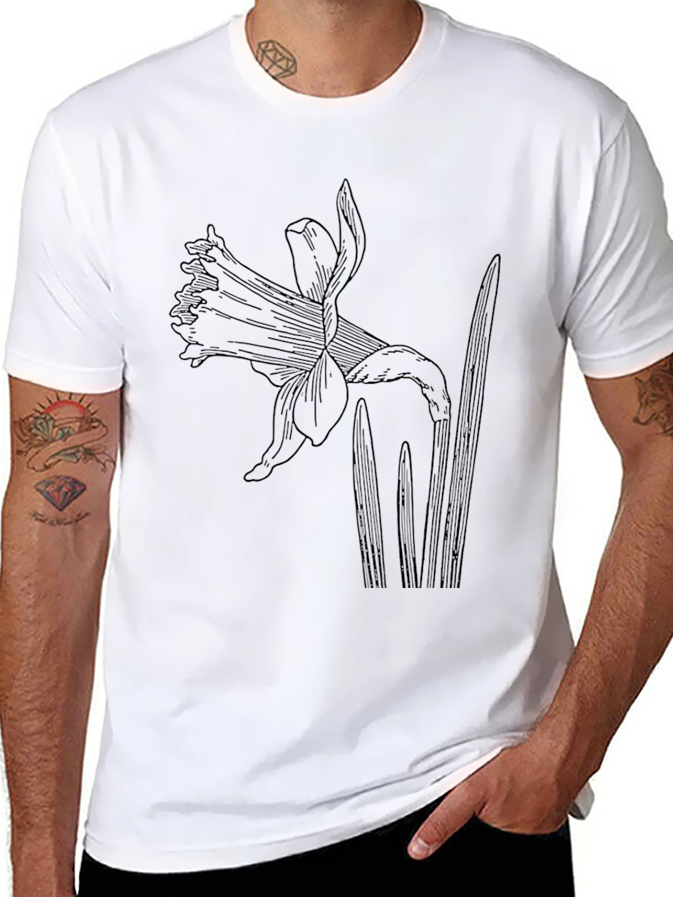 Black Graphic Tee with Botanical Floral Print