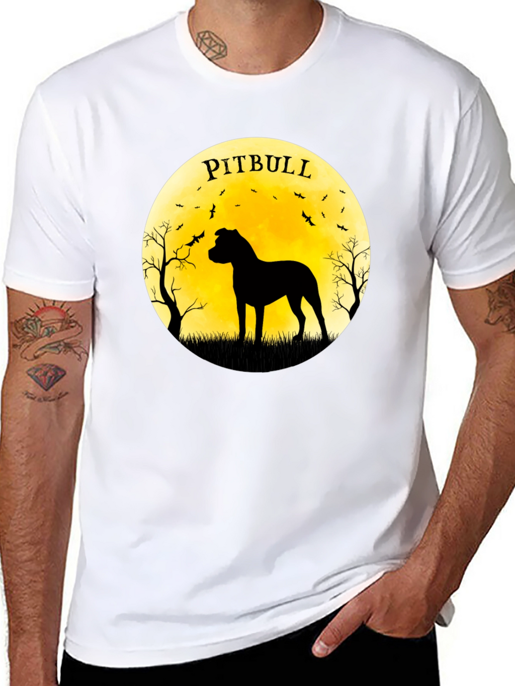 Pitbull Silhouette Moon Graphic Tee