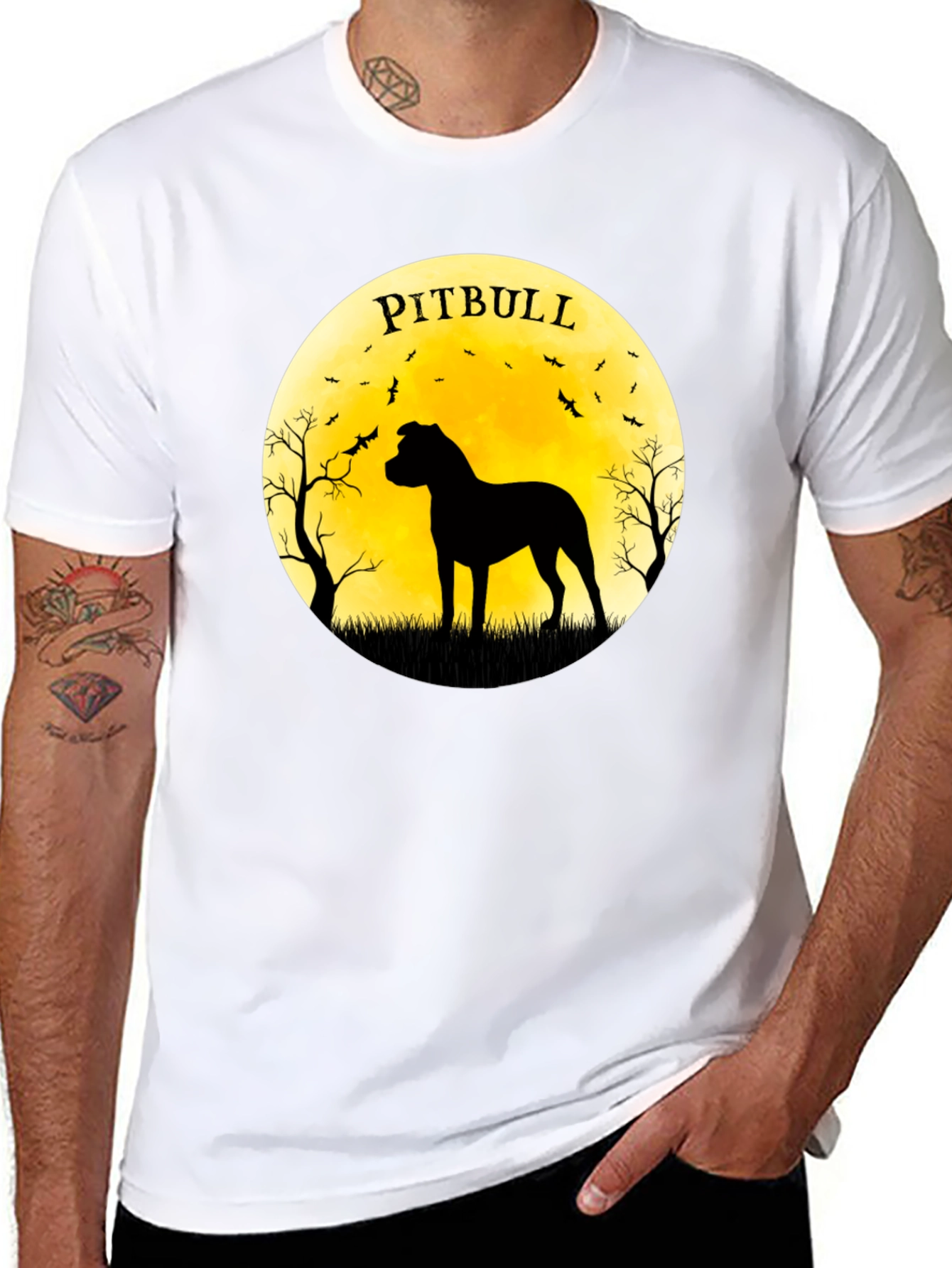 Pitbull Silhouette Moon Graphic Tee