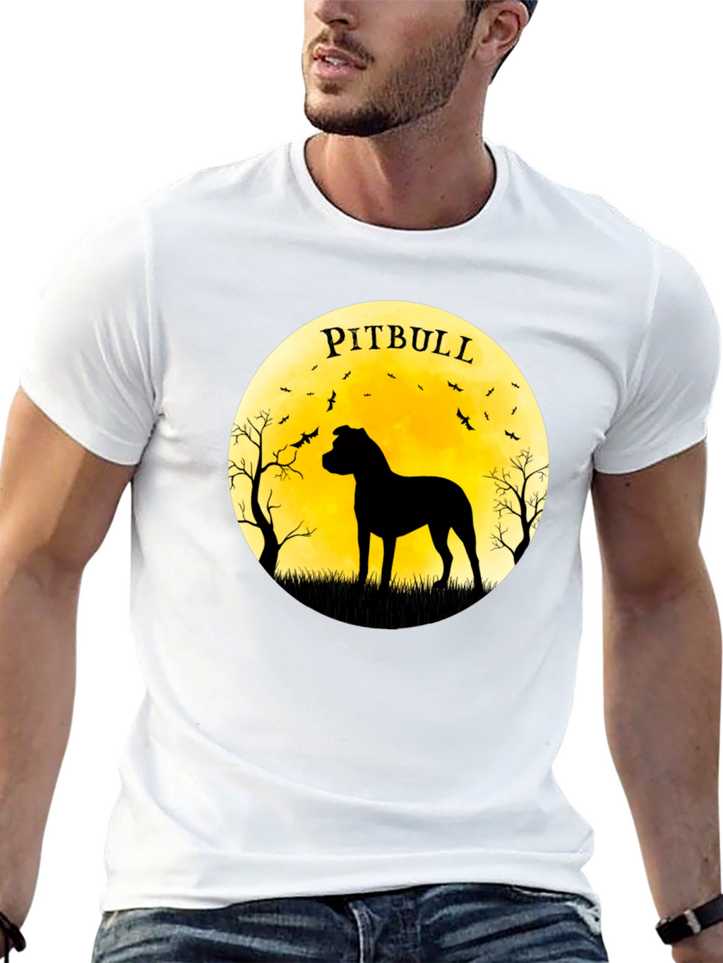 Pitbull Silhouette Moon Graphic Tee