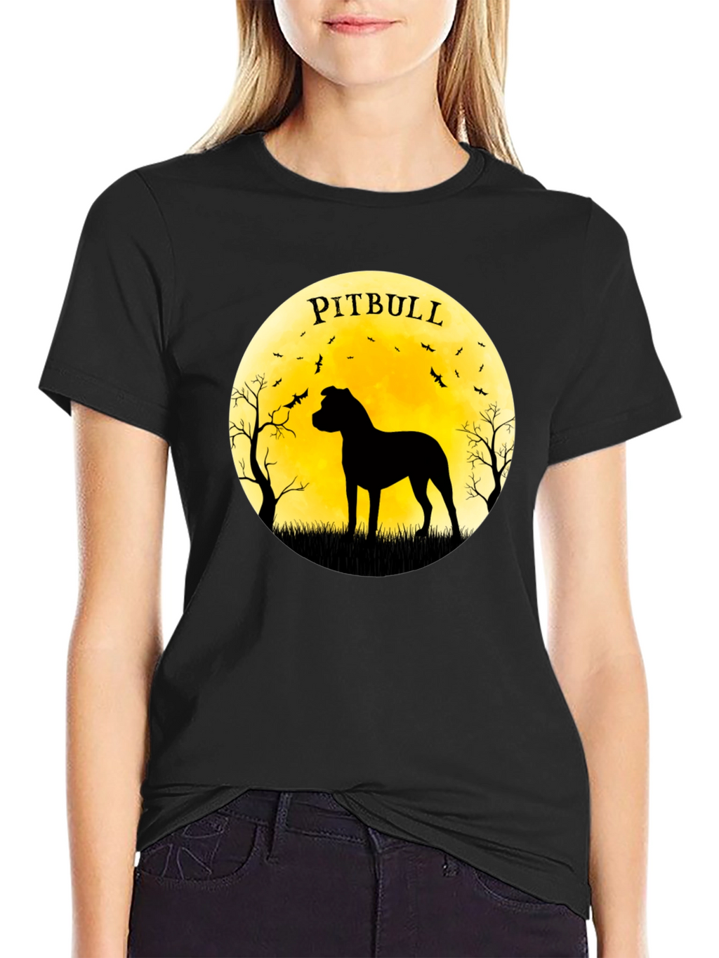 Pitbull Silhouette Moon Graphic Tee