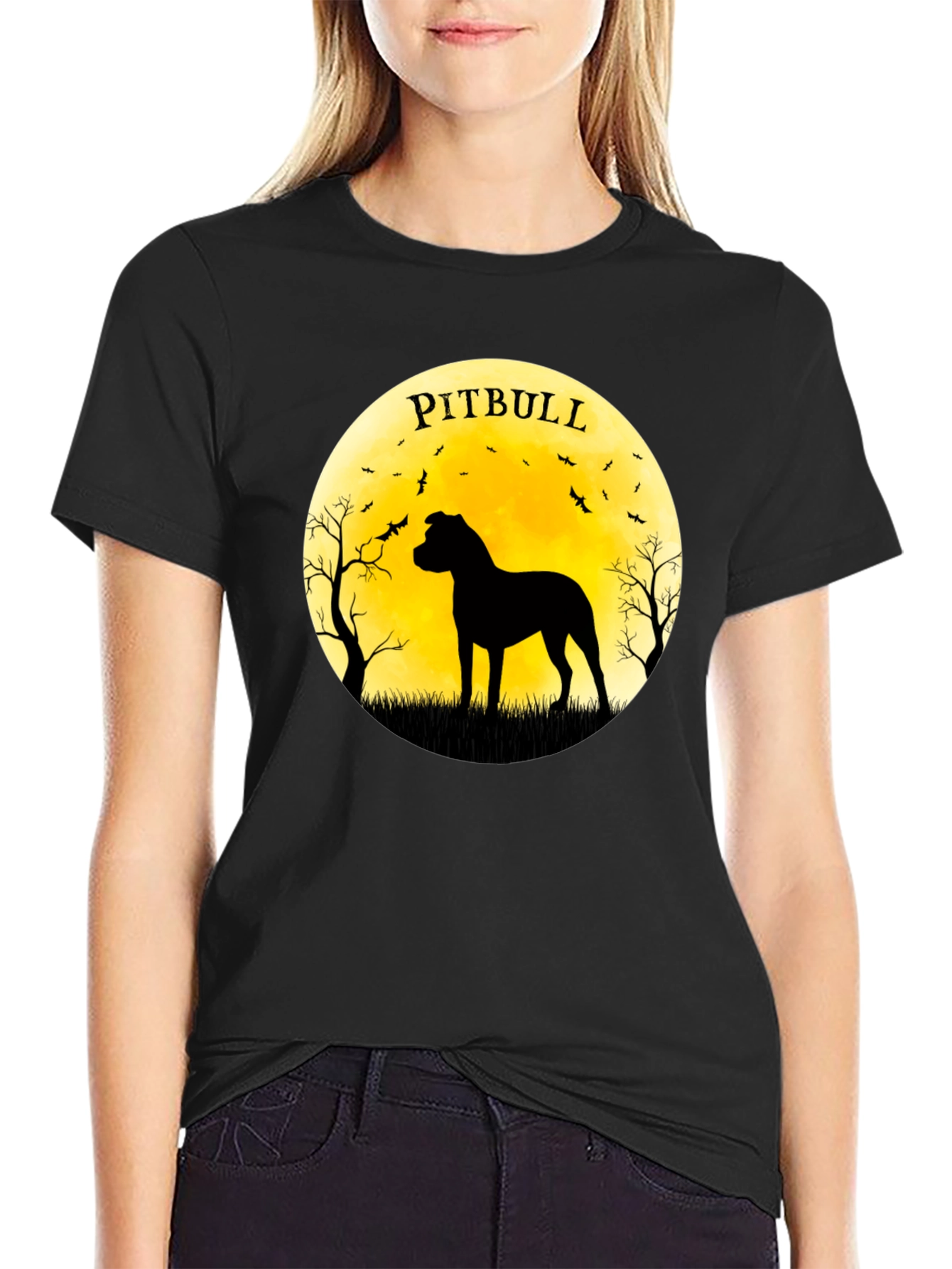 Pitbull Silhouette Moon Graphic Tee