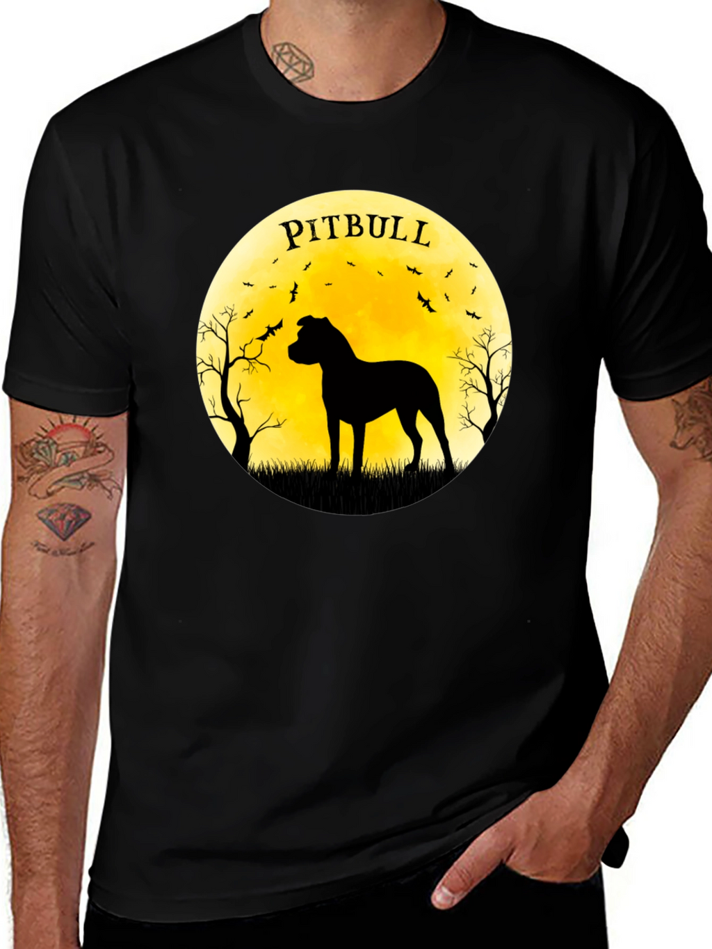Pitbull Silhouette Moon Graphic Tee