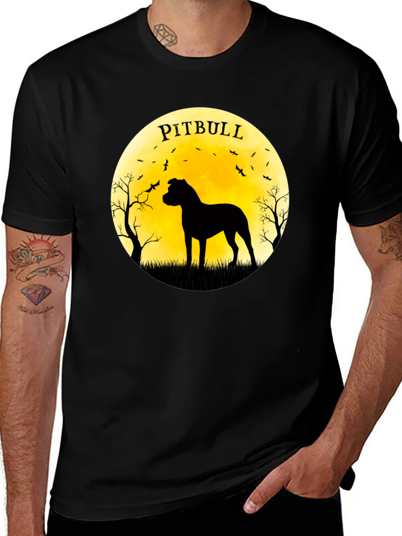 Pitbull Silhouette Moon Graphic Tee
