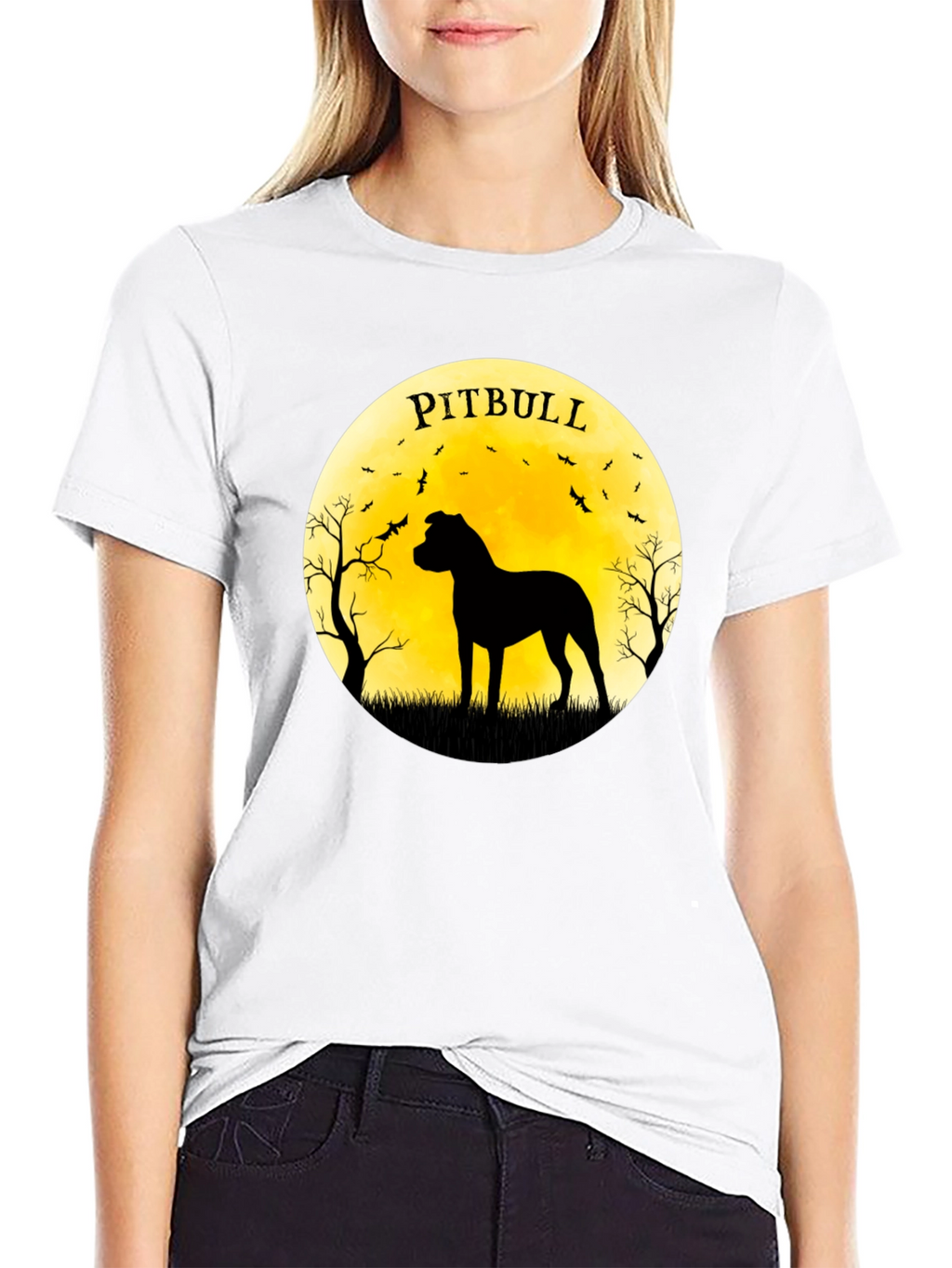 Pitbull Silhouette Moon Graphic Tee