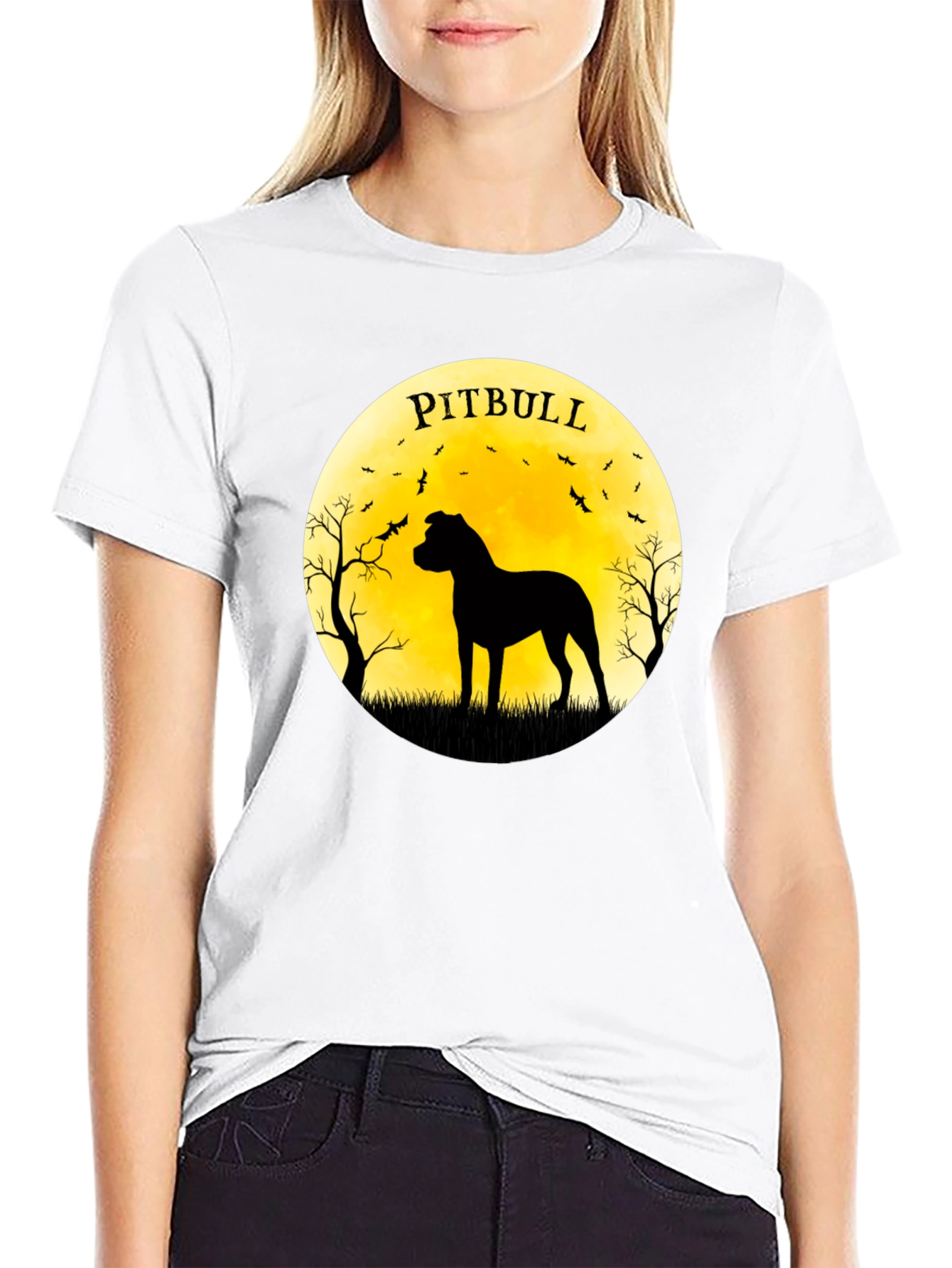 Pitbull Silhouette Moon Graphic Tee
