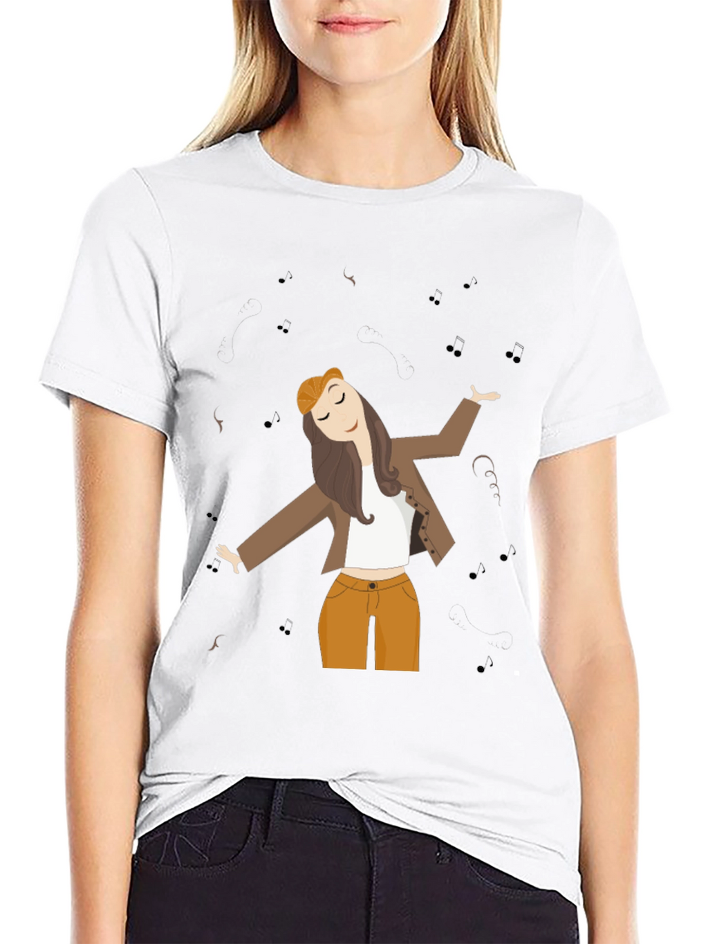 Dancing Woman Graphic Tee - Black Cotton Comfort