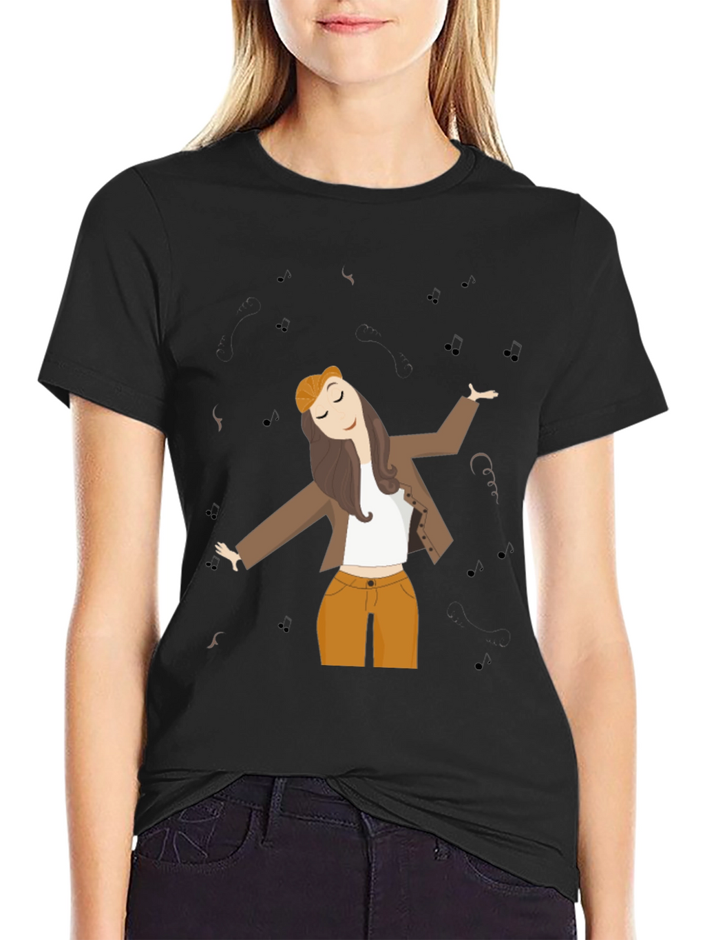 Dancing Woman Graphic Tee - Black Cotton Comfort