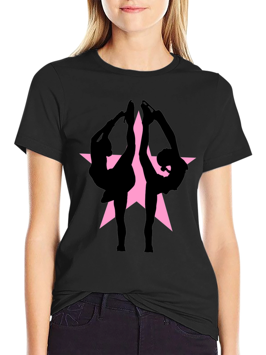 Figure Skating Silhouette Star Graphic Tee - Black