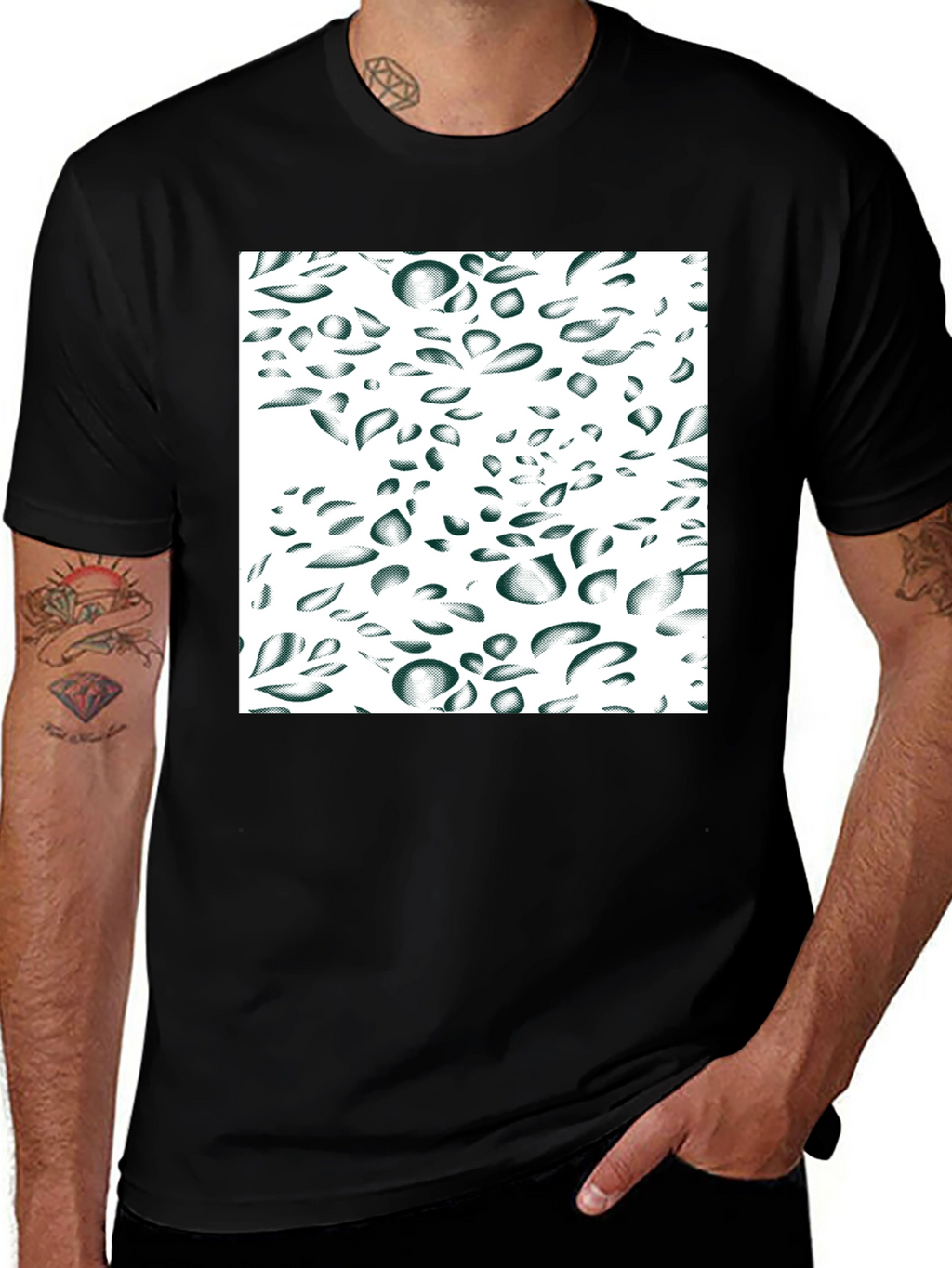 Abstract Drop Pattern Black Tee