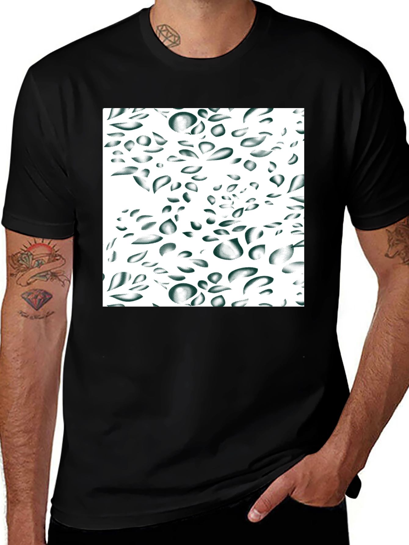 Abstract Drop Pattern Black Tee