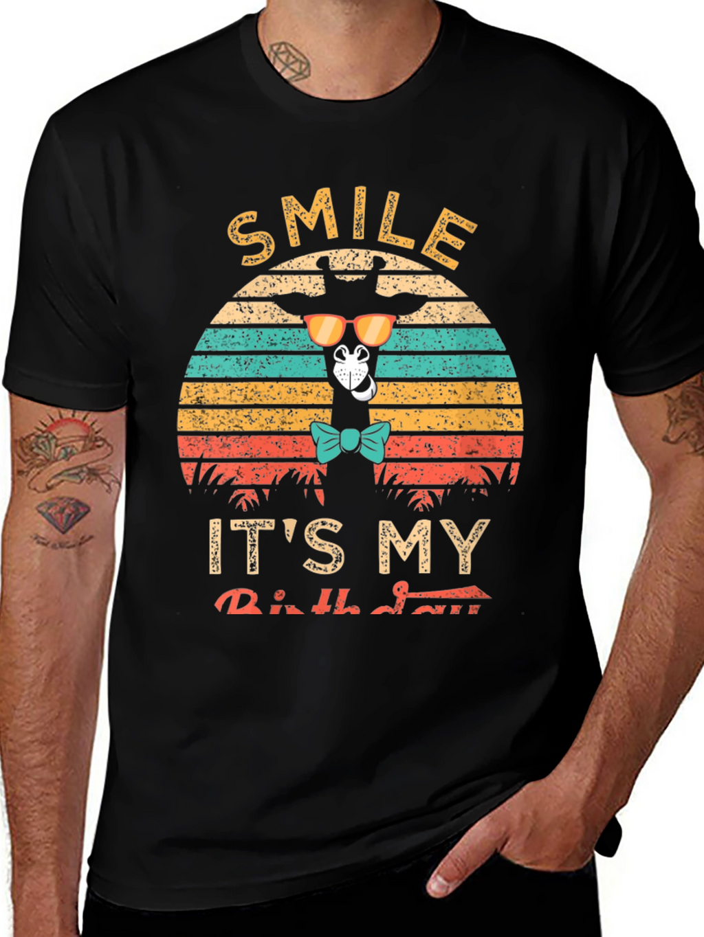 Smile Its My Birthday Giraffe Retro T-Shirt
