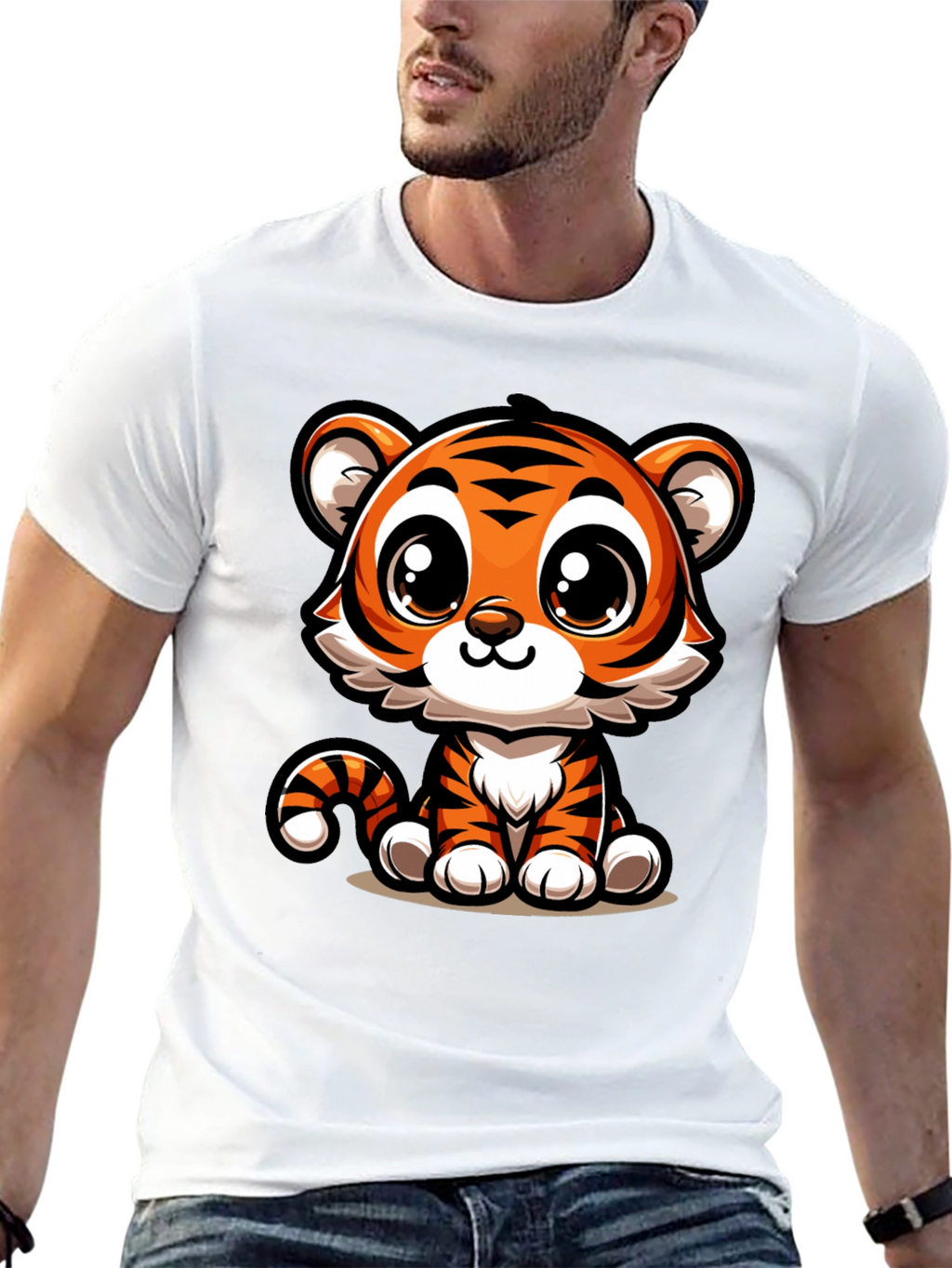 Cute Cartoon Tiger Graphic T-Shirt